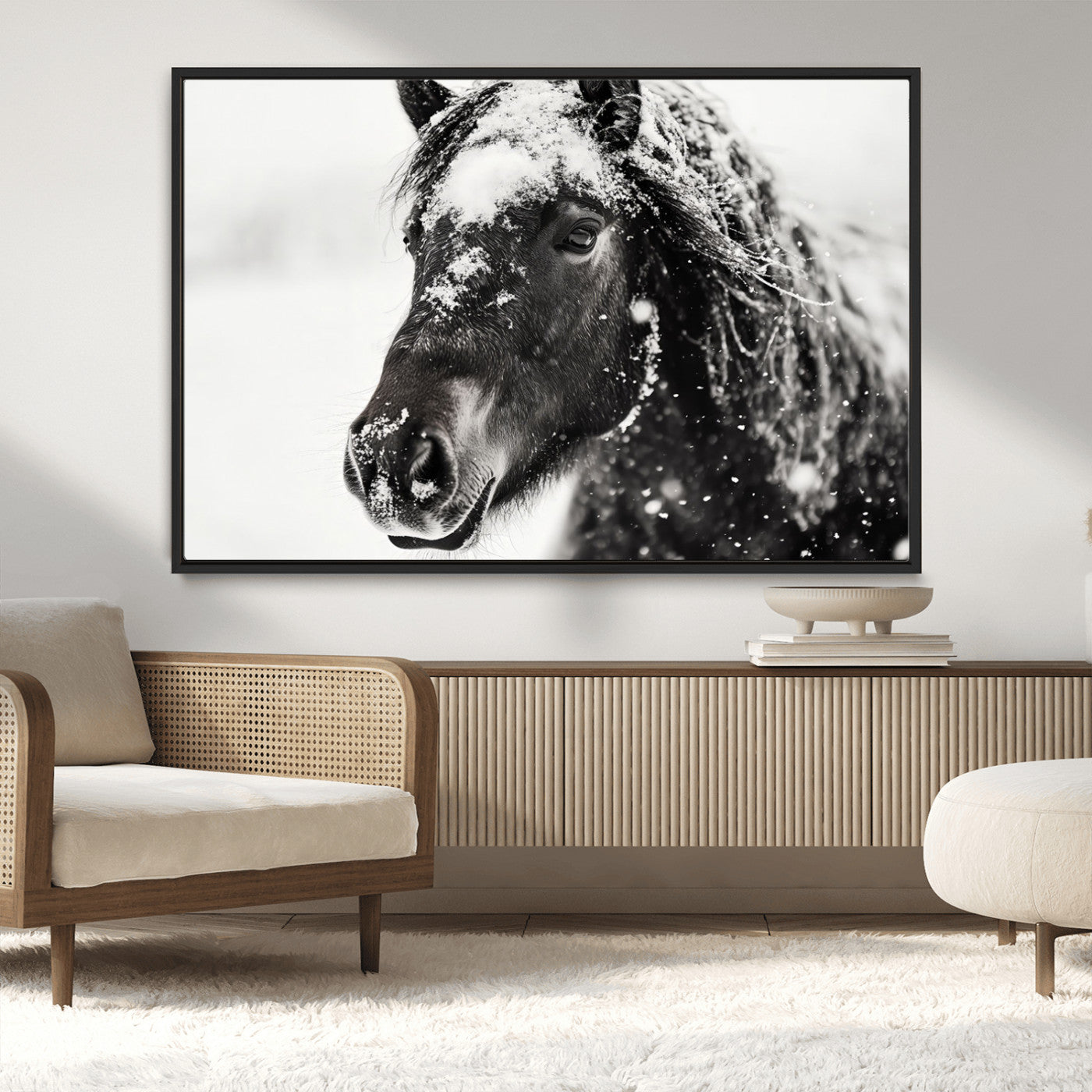 MGV-FC-36X24 - Framed Black and White Horse Wall Art | Ready to Hang and Framed | Farmhouse and Western Wall Decor
