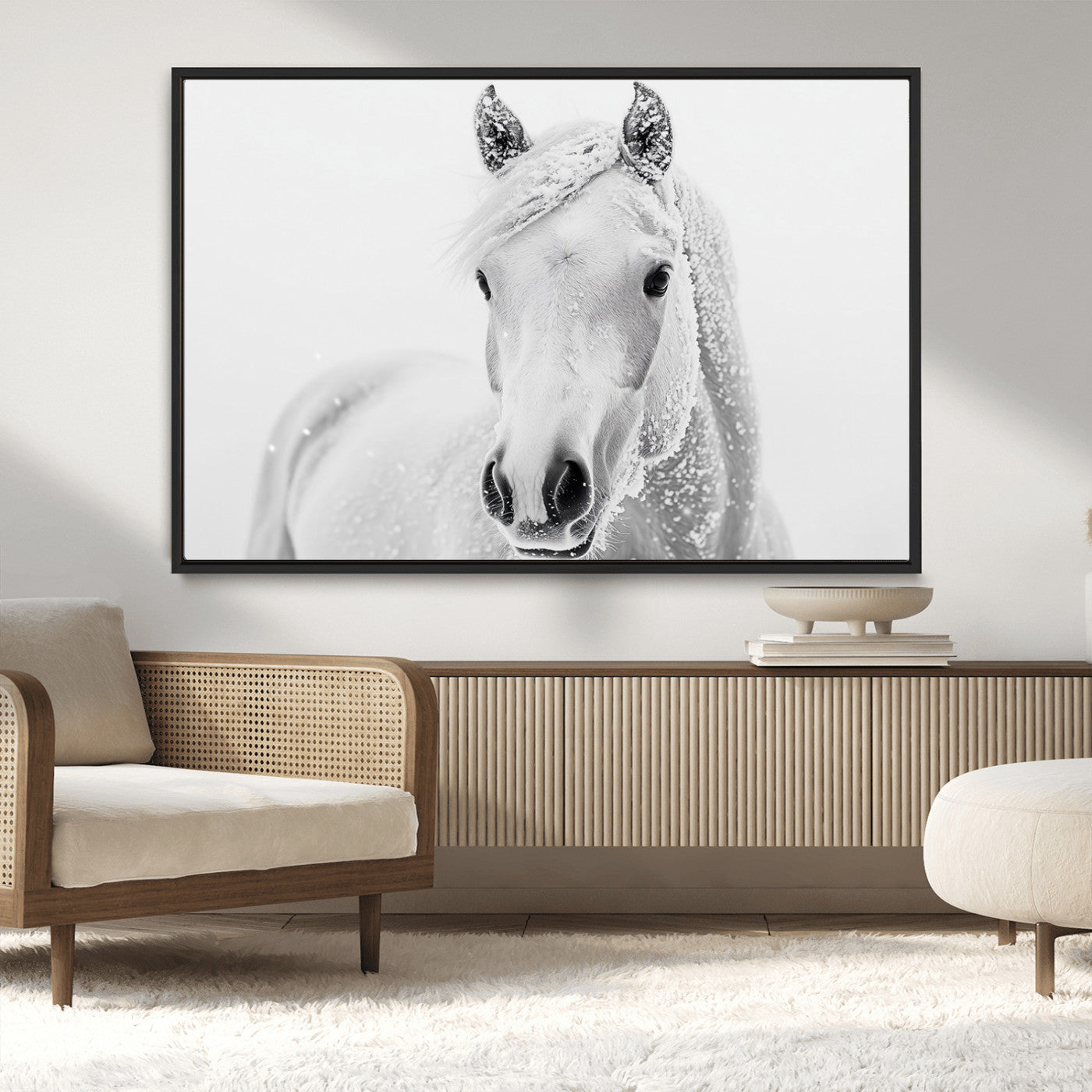 MGV-FC-36X24 - Majestic White Horse Wall Art | Ready to Hang and Framed | Farmhouse Wall Decor for Living Room