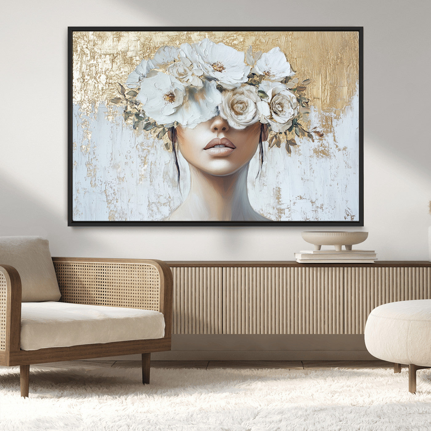 MGV-FC-36X24 - Golden Petal Wall Art - Canvas Print Flower Head Woman Painting Floral Woman Portrait Wall Decor,
