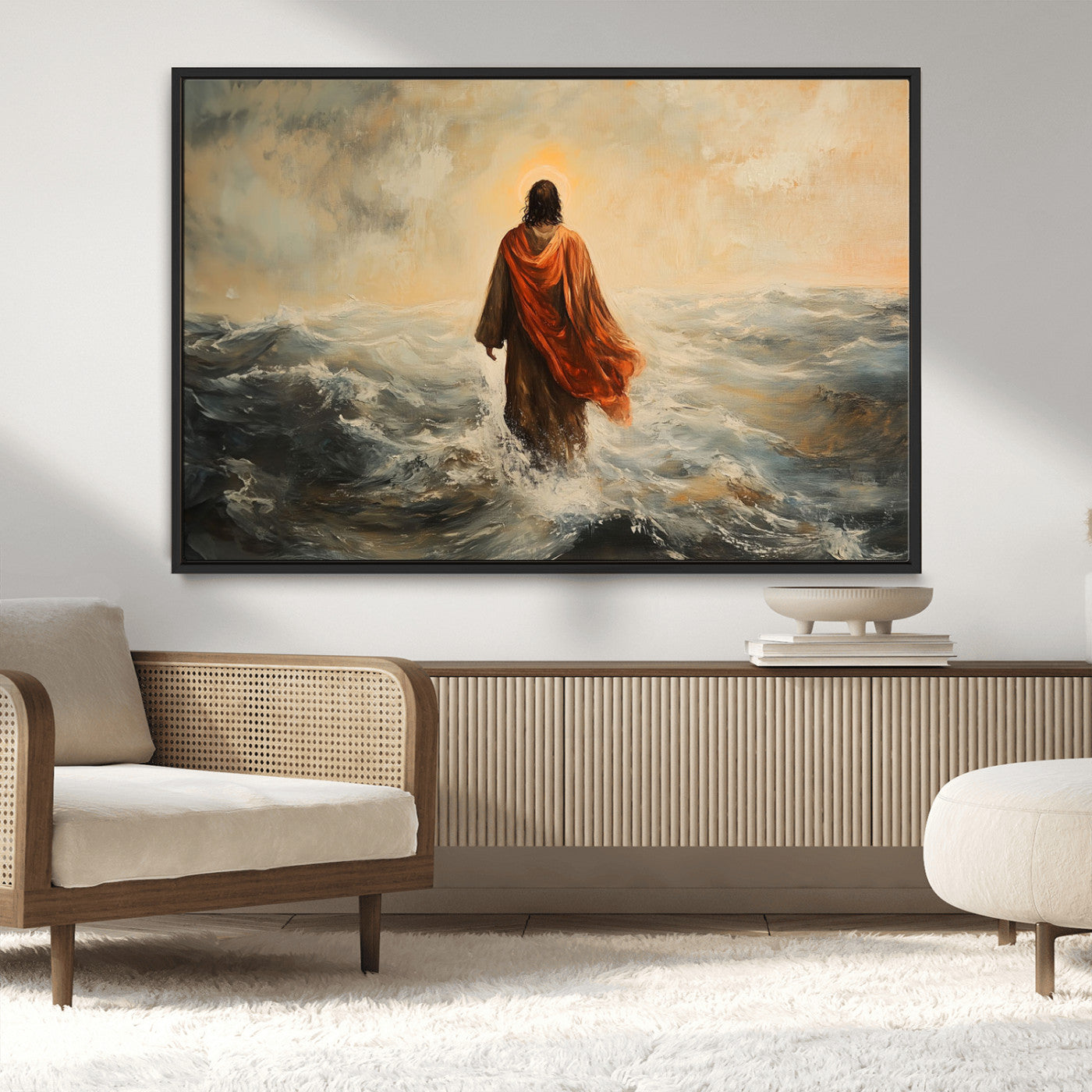 MGV-FC-36X24 - Jesus Walking on Water, Christian Wall Art, Jesus Christ Walking on Oil Painting Style Print