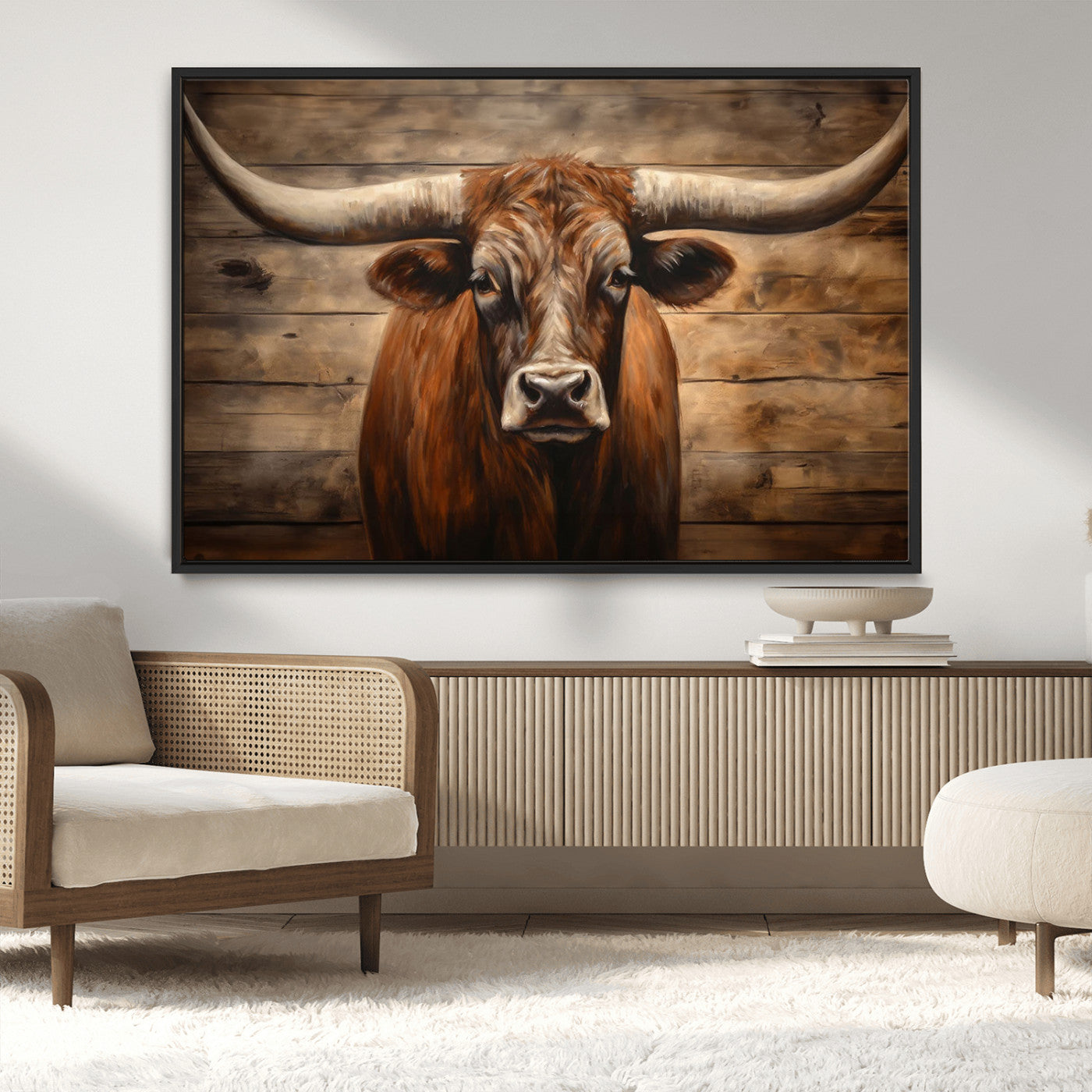 77556-MGV-CV-36X24-Longhorn Bull Wall Art | Canvas Print | Ready to Hang | Rustic Farmhouse Wall Decor | Western Barn
