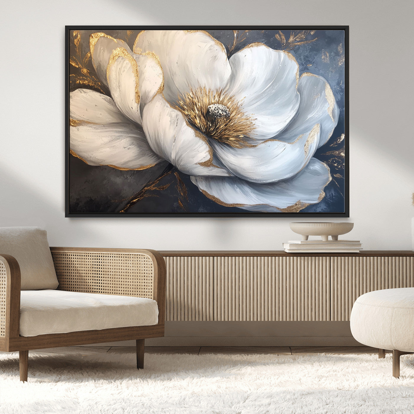 MGV-FC-36X24 - White Magnolia Flower Wall Art Canvas Print | Abstract Floral Wall Decor | Elegant Bloom Artwork |