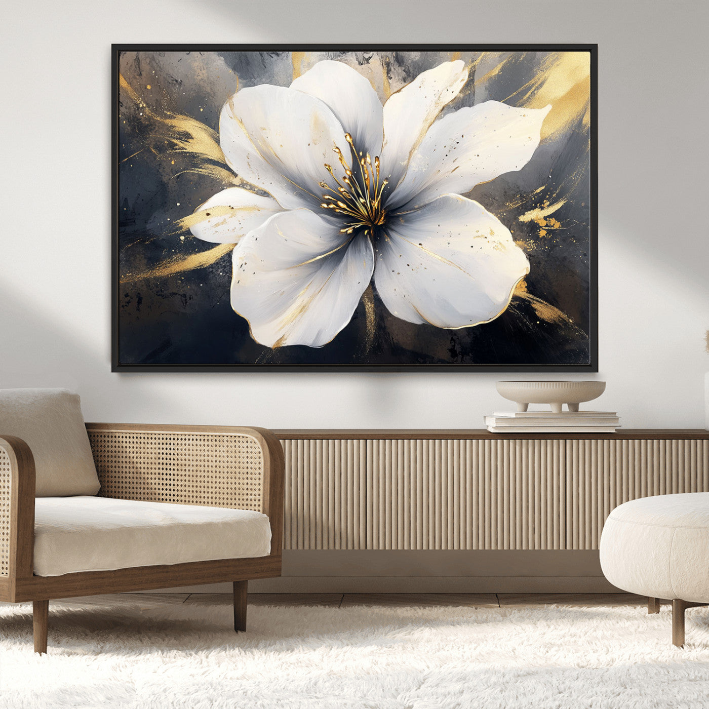 MGV-FC-36X24 - White Flower Wall Art Canvas Print | Ready to Hang | Abstract Floral Wall Decor | Elegant Bloom