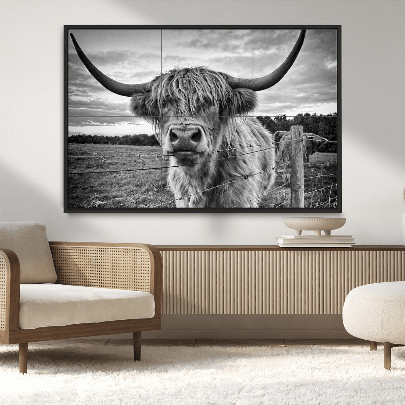 MGV-FC-36X24 - Scottish Highland Cow Wall Art Canvas Print | Ready to Hang and Framed | Rustic Farmhouse Decor