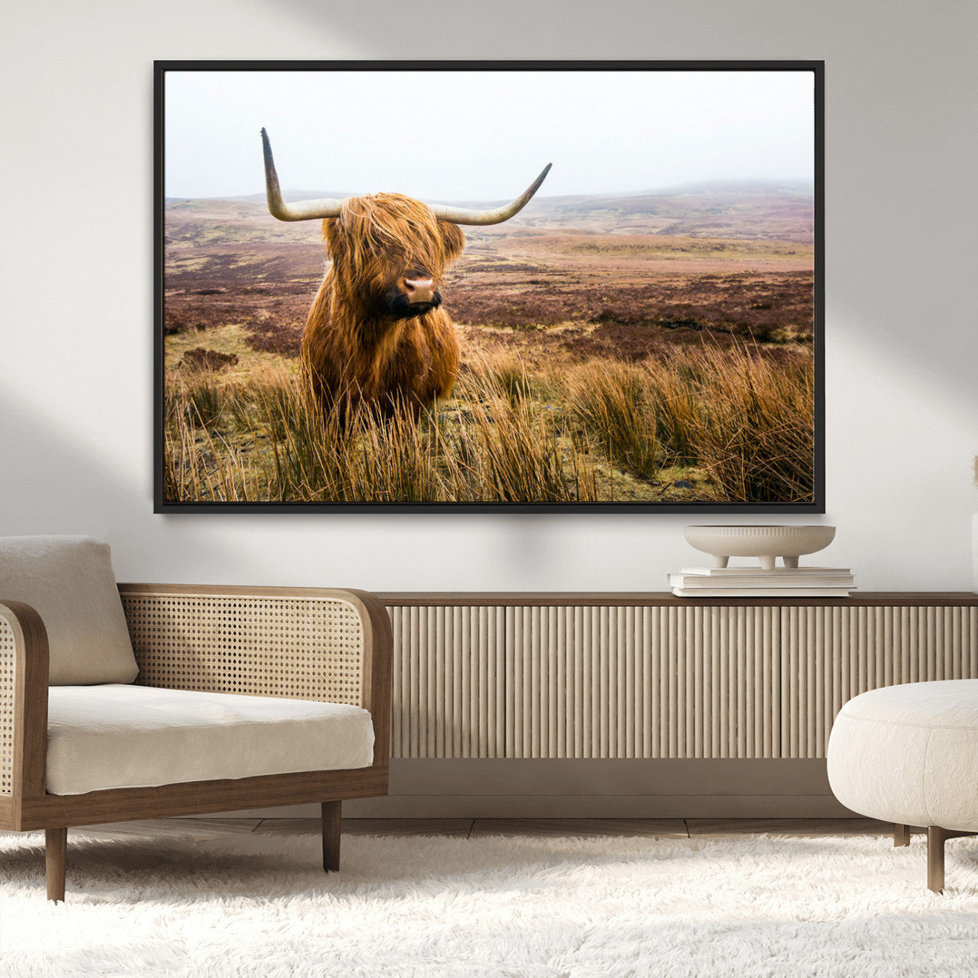 97274-MGV-CV-36X24-Scottish Highland Cow Canvas Wall Art – Rustic Farmhouse Charm with Highland Cattle – Ready to Hang