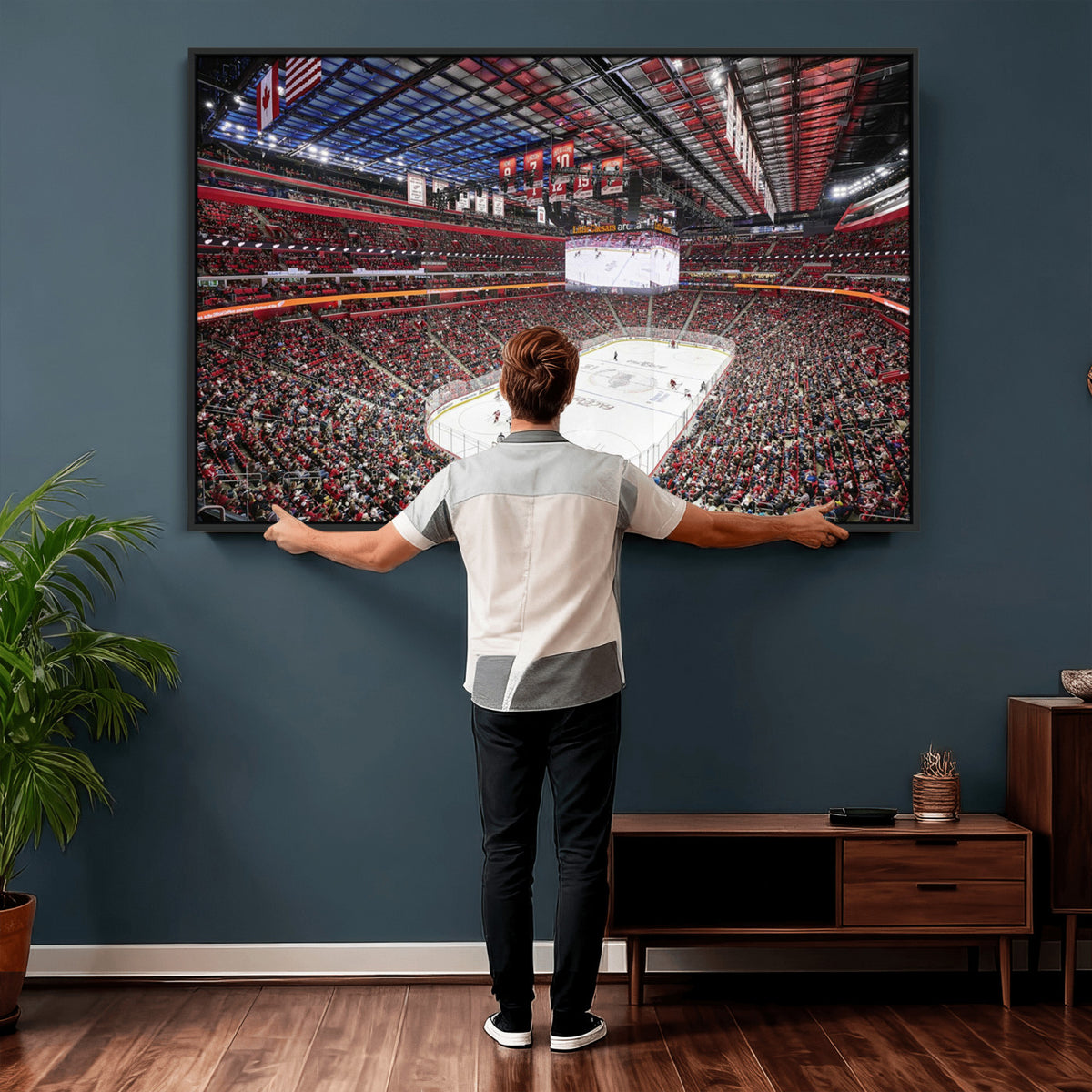 62263-MGV-CV-36X24 - Barton Malow Little Caesars Arena Detroit Wall Art Canvas Print - Detroit Hockey and Basketball