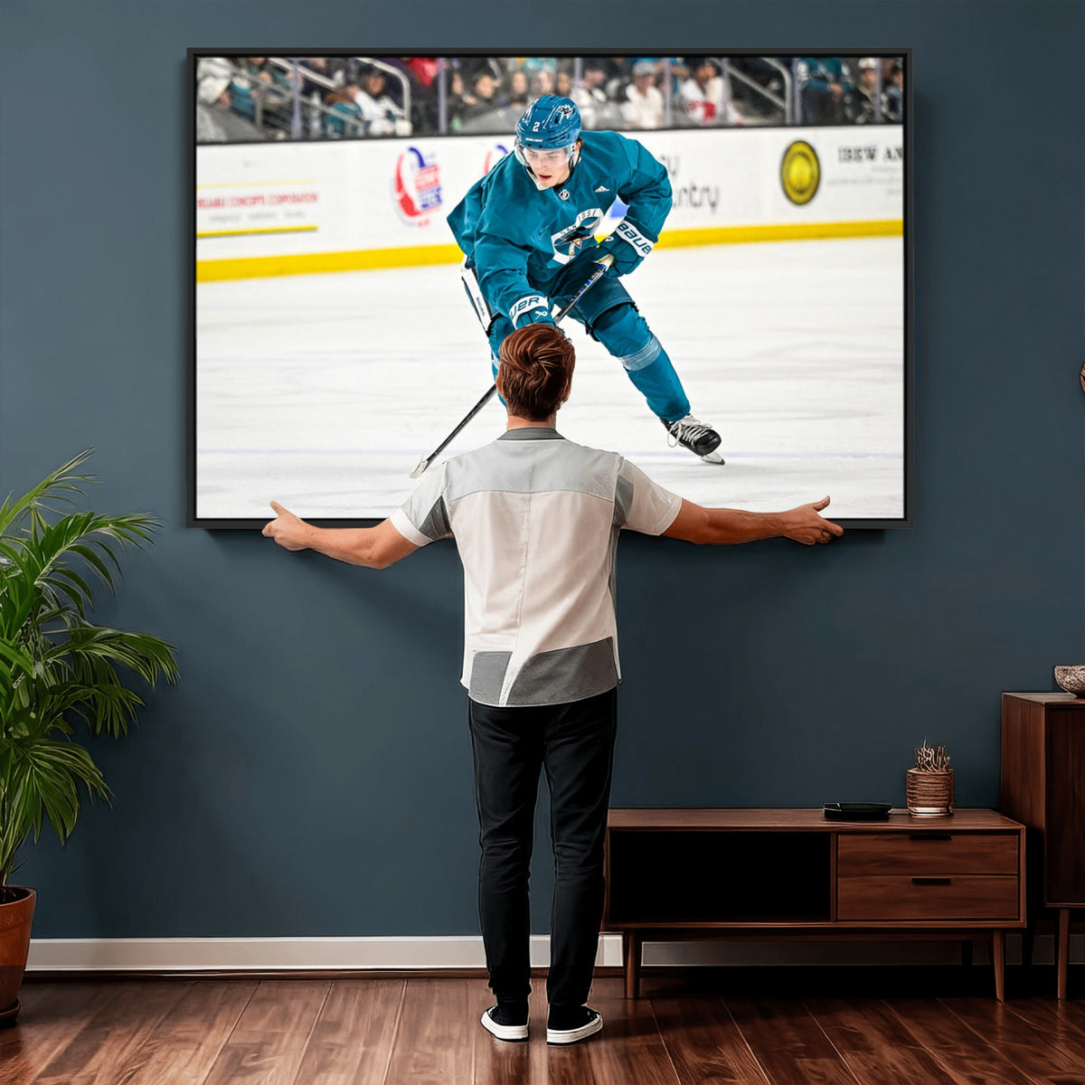 69179-MGV-CV-36X24 - San Jose Sharks Ice Hockey Player Wall Art Canvas Print