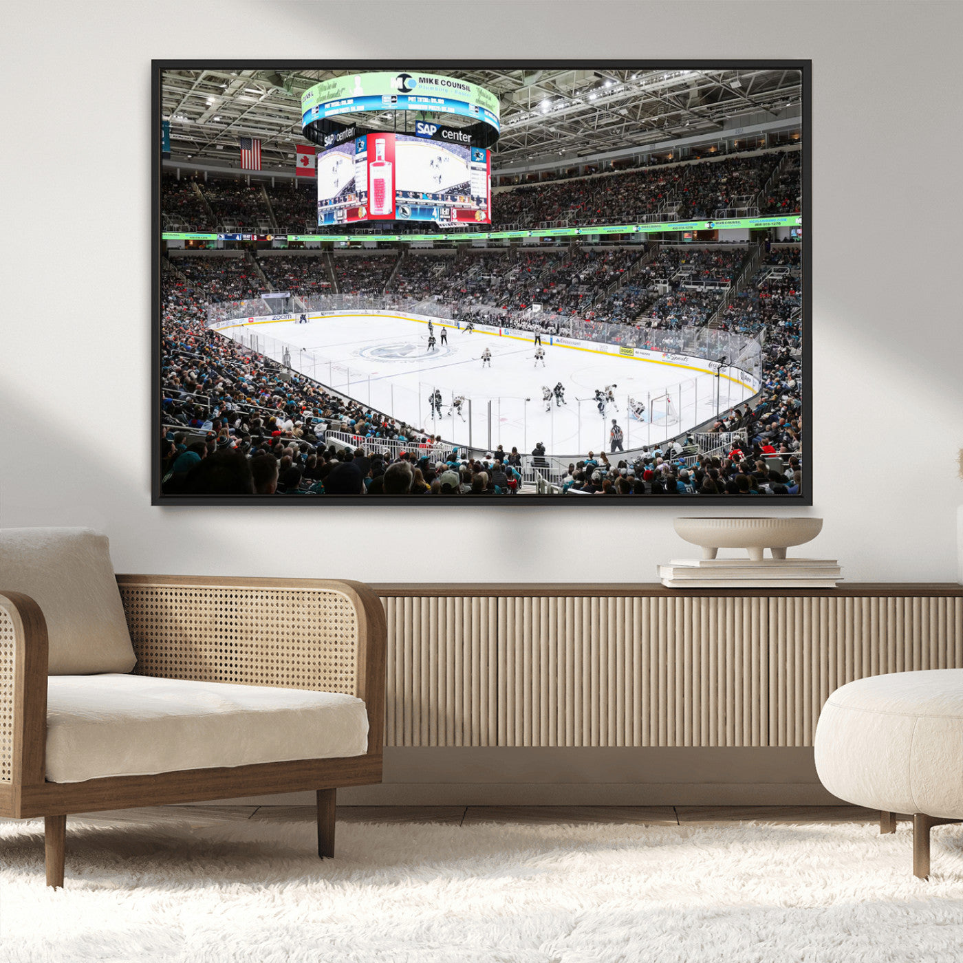 MGV-FC-36X24 - Sharks Arena Blackhawks Sharks Ice Hockey Stadium Wall Art Canvas Print, Framed Blackhawks Sharks