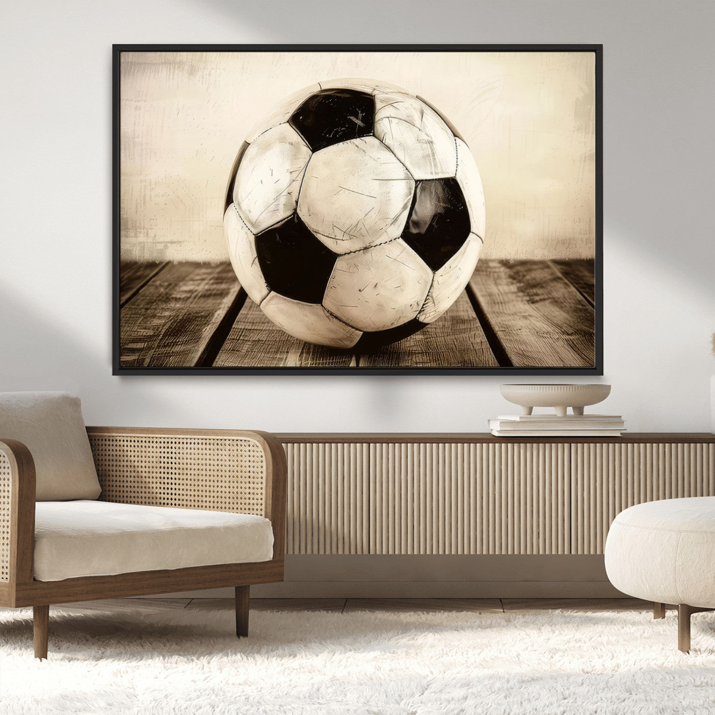 MGV-FC-36X24 - Vintage Soccer Ball Wall Decor Canvas Art – 3-Panel Soccer Wall Decor, Framed and Ready to Hang