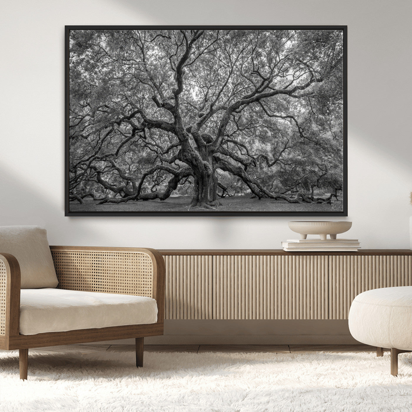 97240-MGV-CV-36X24-Majestic Angel Oak Tree Black and White Canvas Print – Multi Panel Wall Art, Giclée Print, Ready to