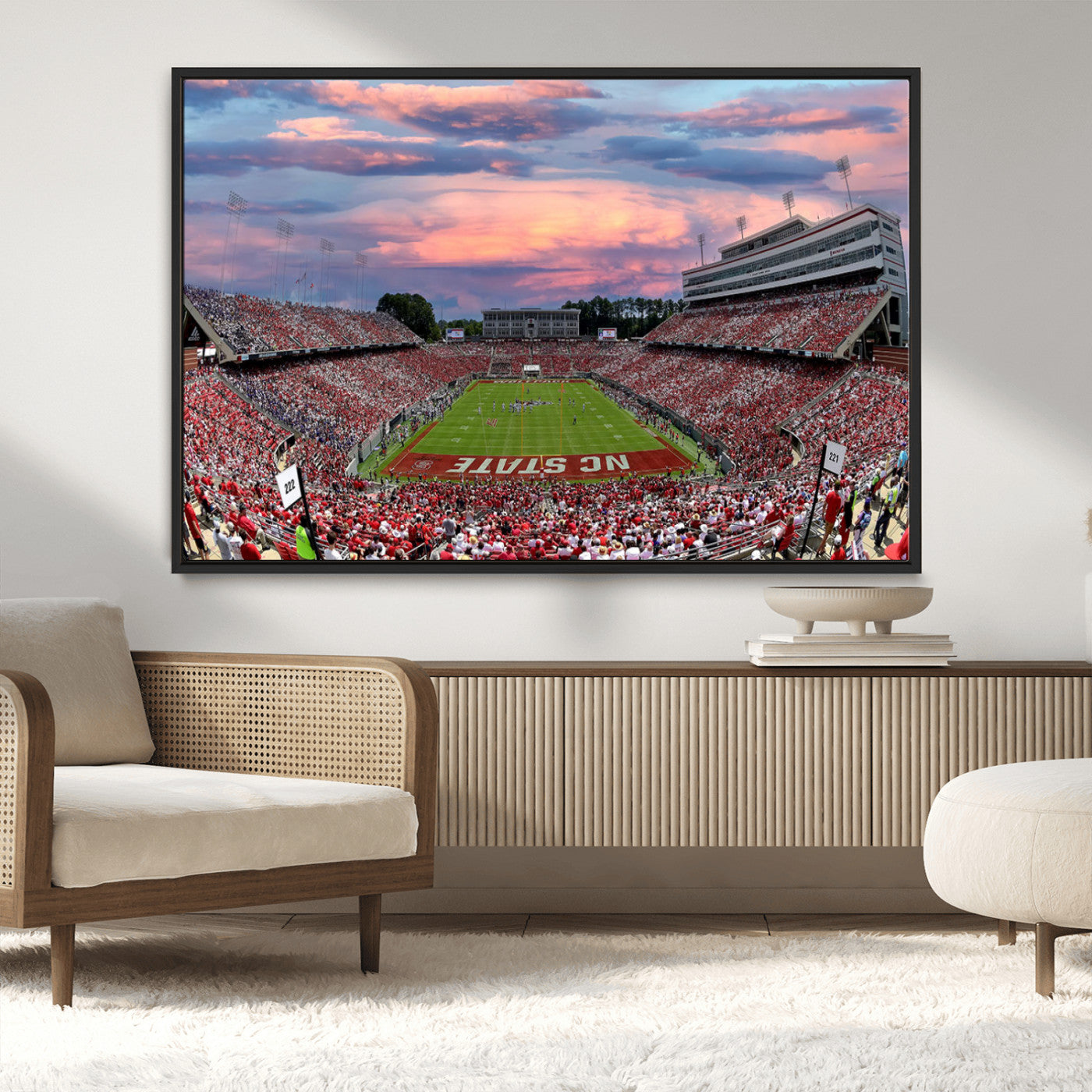 MGV-FC-36X24 - Carter-Finley Stadium Art Sunset Game Triple Canvas Wall Art - NC State Wolfpack Football Match