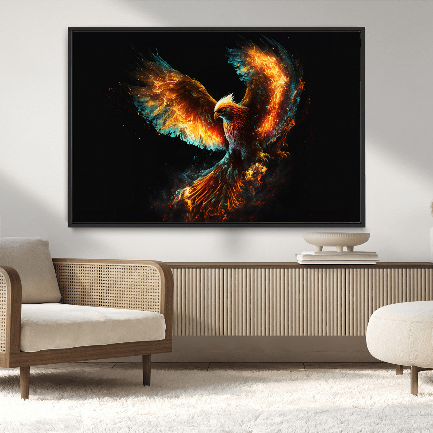 MGV-FC-36X24 - Fiery Phoenix Canvas Print | Ready to Hang Wall Art | Bold Fantasy Decor for Living Room | Majestic
