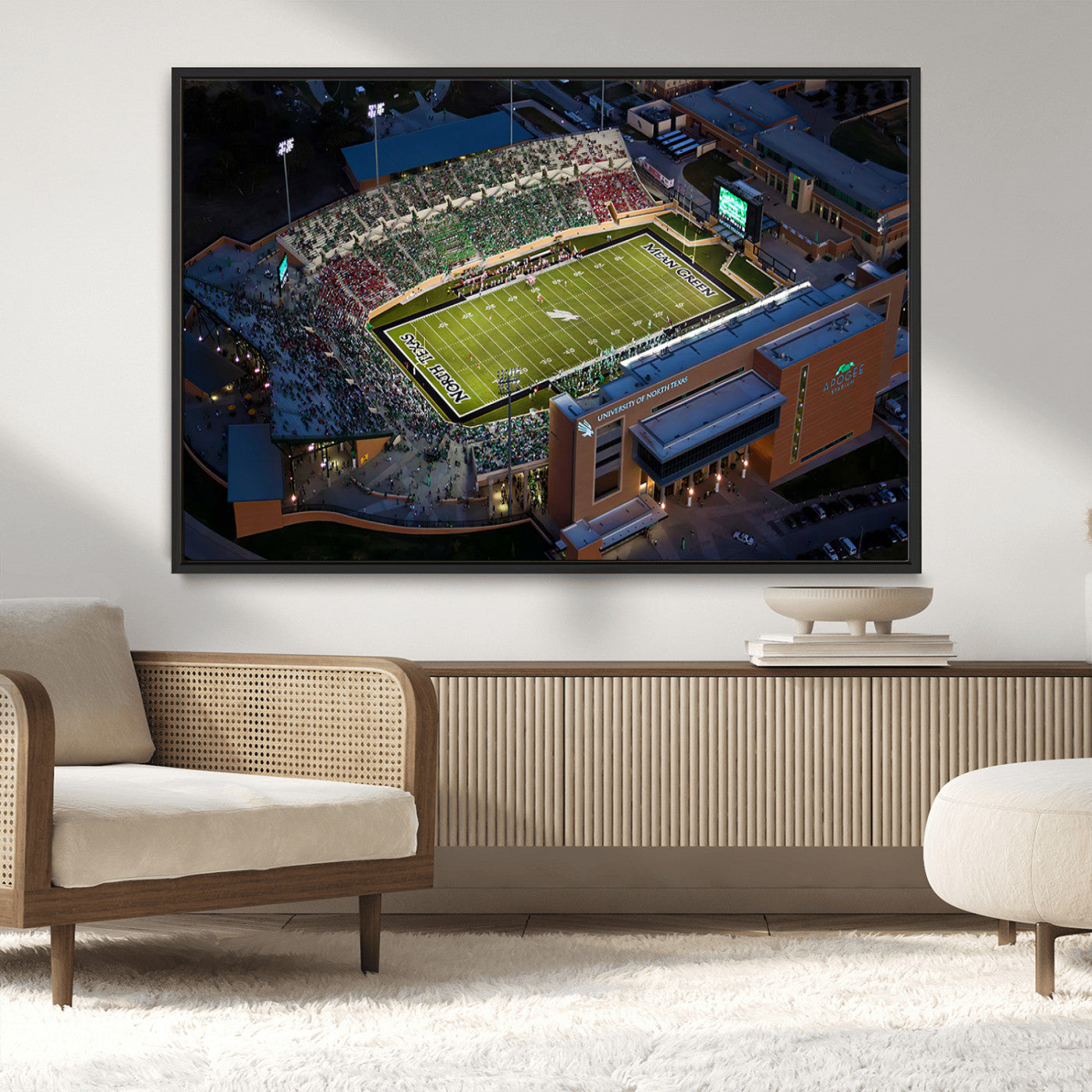MGV-FC-36X24 - University of North Texas Mean Green Football Artwork, Football Team Print - Denton DATCU Stadium