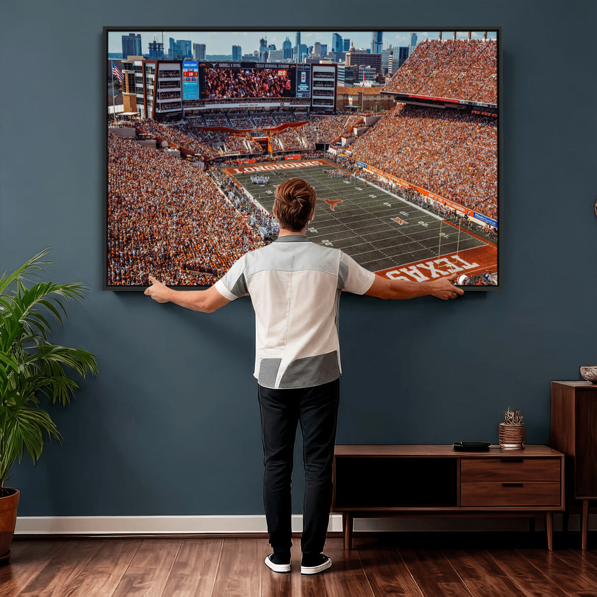 92103-MGV-CV-36X24 - University of Texas Longhorns Football Team Print - Austin Darrell K Royal-Texas Memorial Stadium
