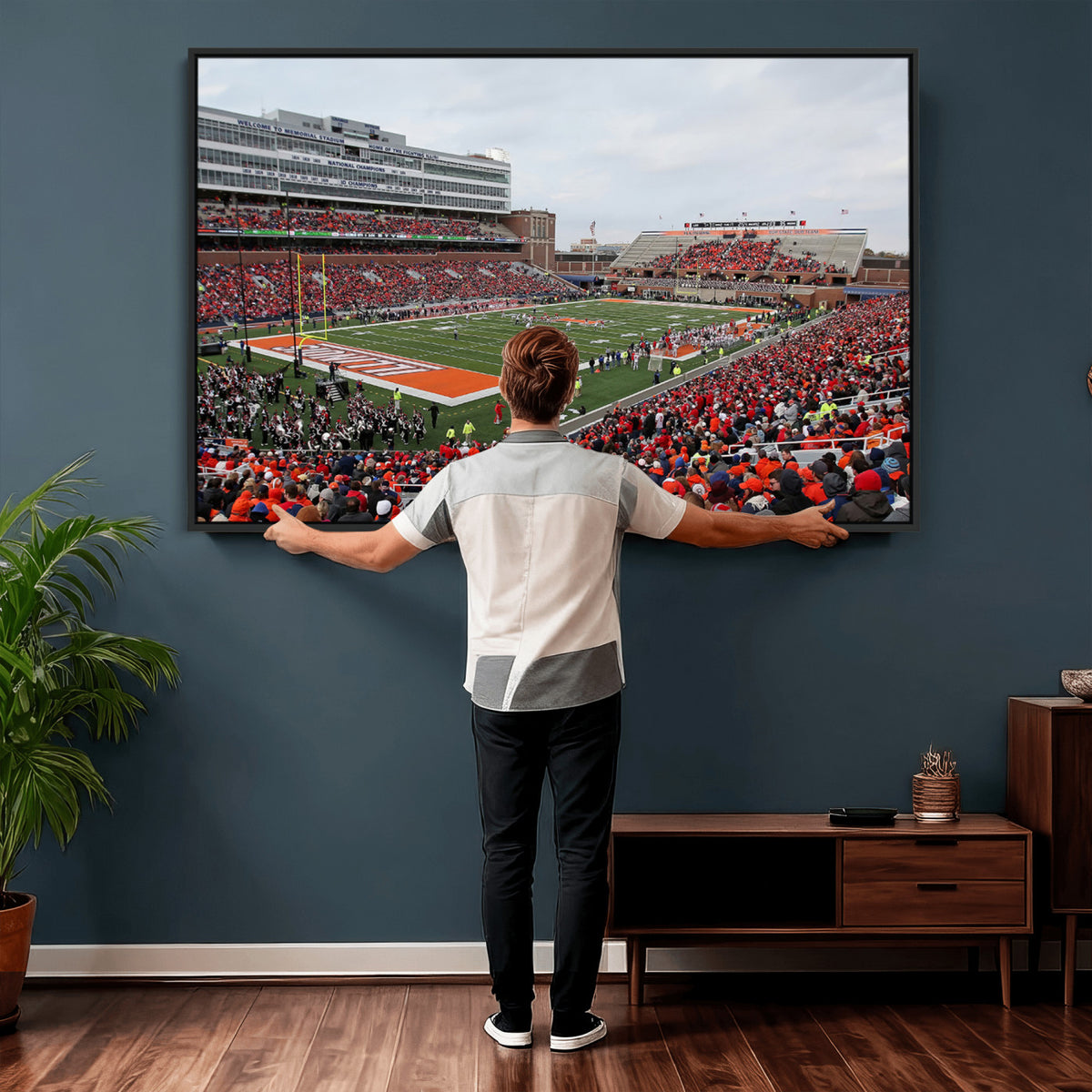 86851-MGV-CV-36X24 - University of Illinois Fighting Illini Football Team Print - Champaign Illinois Memorial Stadium