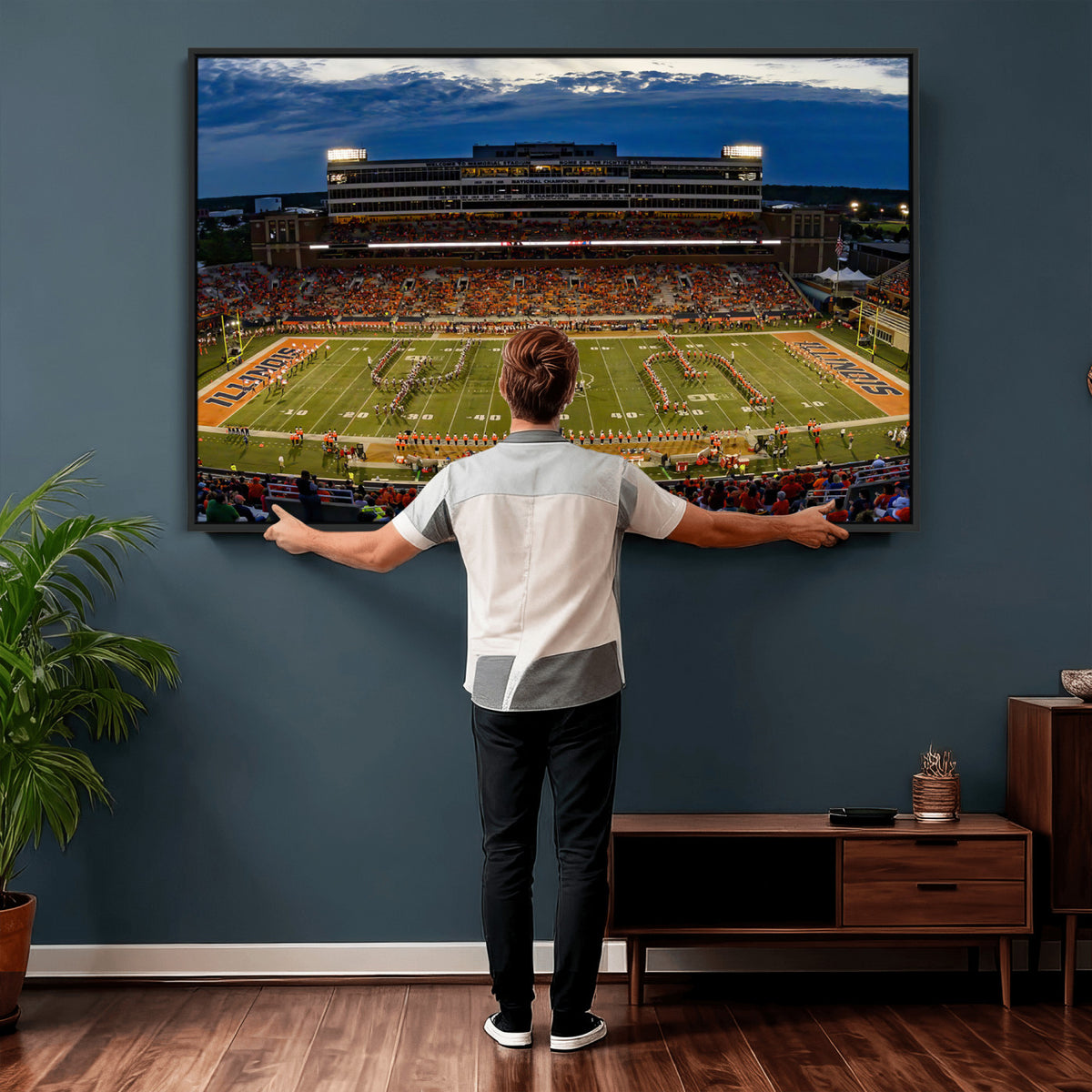 44513-MGV-CV-36X24 - University of Illinois Fighting Illini Football Team Print - Champaign Illinois Memorial Stadium