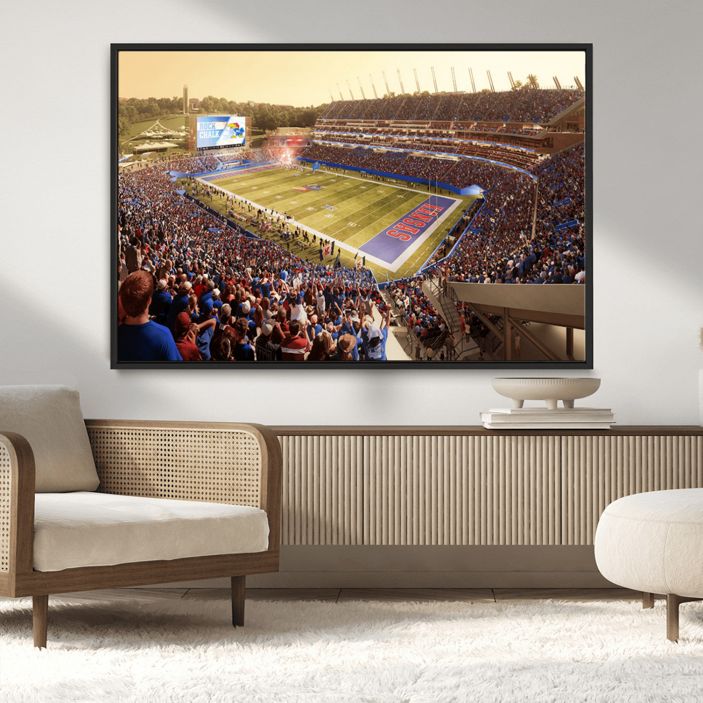 MGV-FC-36X24 - University of Kansas Jayhawks Football Team Print - Lawrence Kansas Memorial Stadium Wall Art Canvas