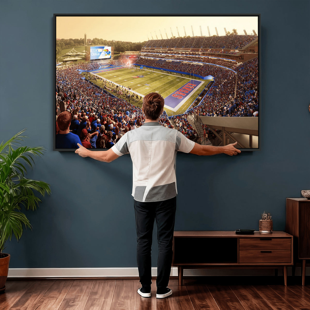 71731-MGV-CV-36X24 - University of Kansas Jayhawks Football Team Print - Lawrence Kansas Memorial Stadium Wall Art Canvas