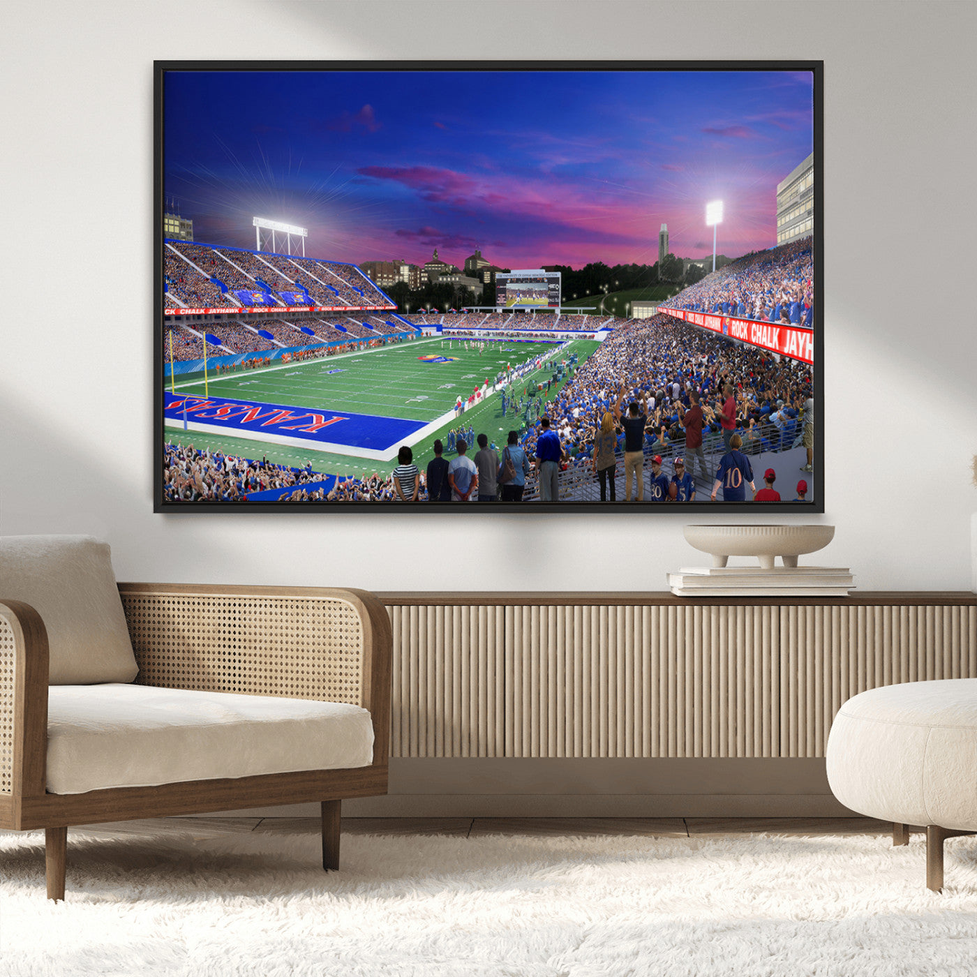 MGV-FC-36X24 - University of Kansas Jayhawks Football Team Print Canvas- Lawrence Kansas Memorial Stadium Wall Art