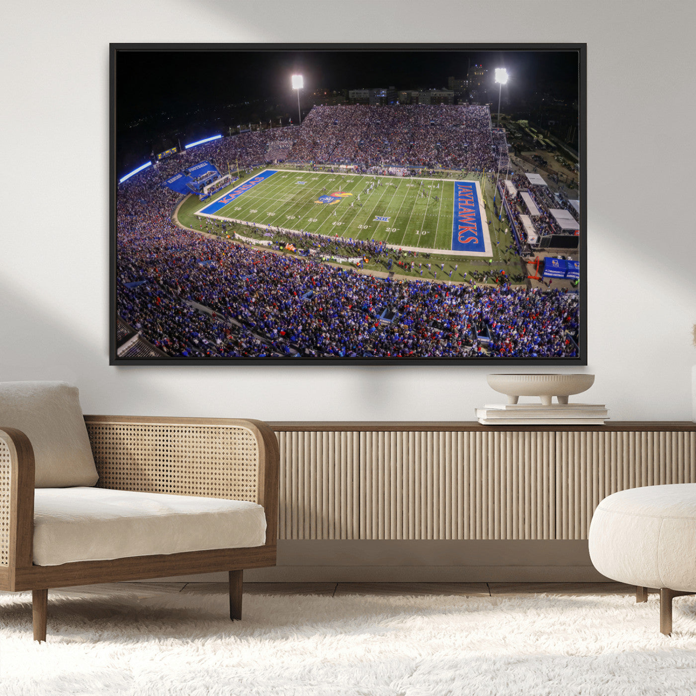 MGV-FC-36X24 - University of Kansas Jayhawks Football Team Print - Lawrence Kansas Memorial Stadium Wall Art Canvas