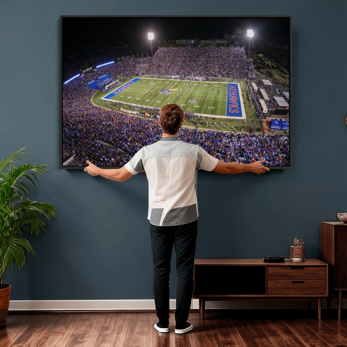 69760-MGV-CV-36X24 - University of Kansas Jayhawks Football Team Print - Lawrence Kansas Memorial Stadium Wall Art Canvas