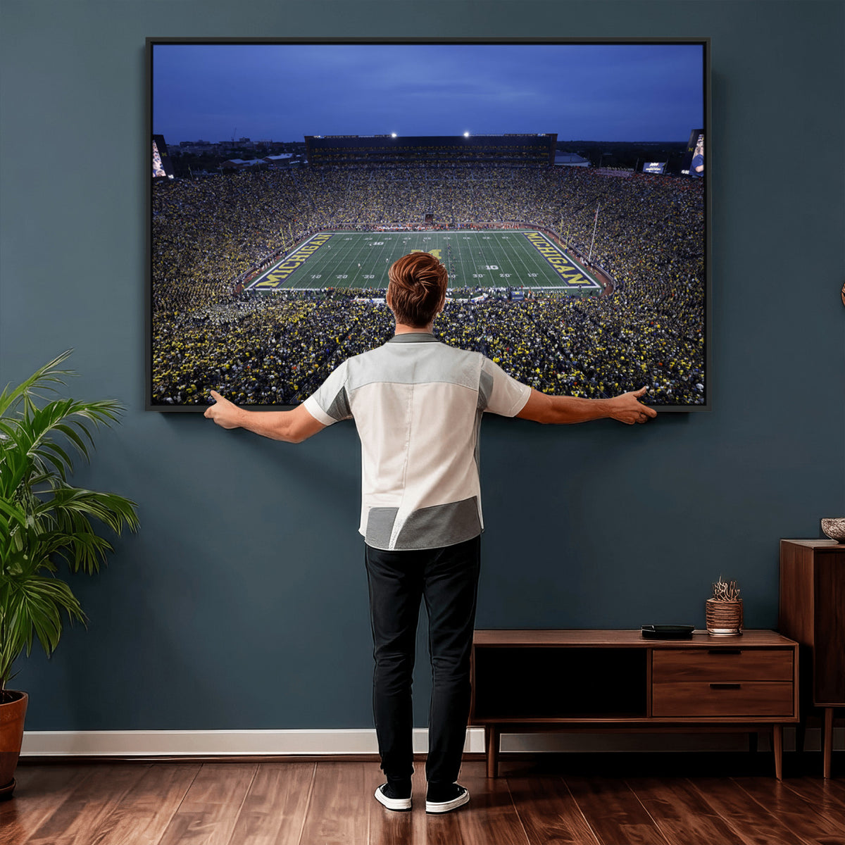 34202-MGV-CV-36X24 - University of Michigan Wolverines Football Team Print - Ann Arbor Michigan Stadium Wall Art Canvas