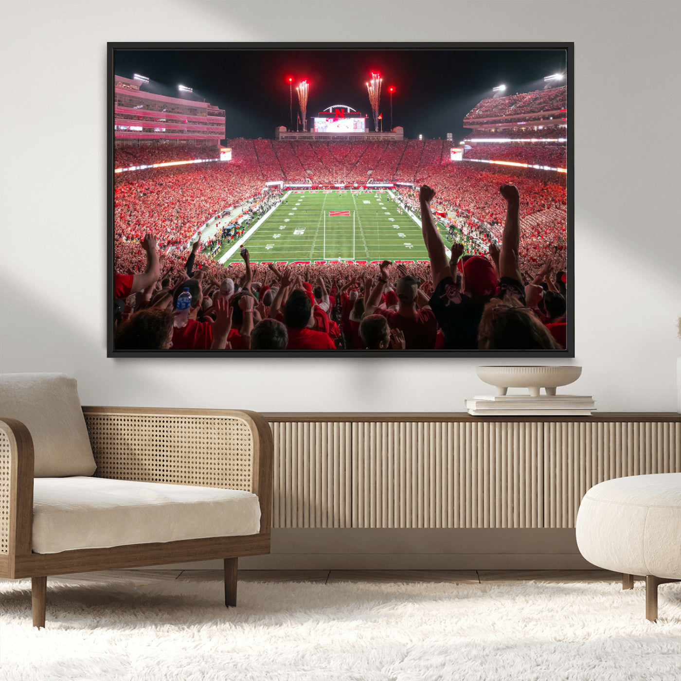 MGV-FC-36X24 - University of Nebraska Cornhuskers Football Team Print - Lincoln Memorial Stadium Wall Art Canvas