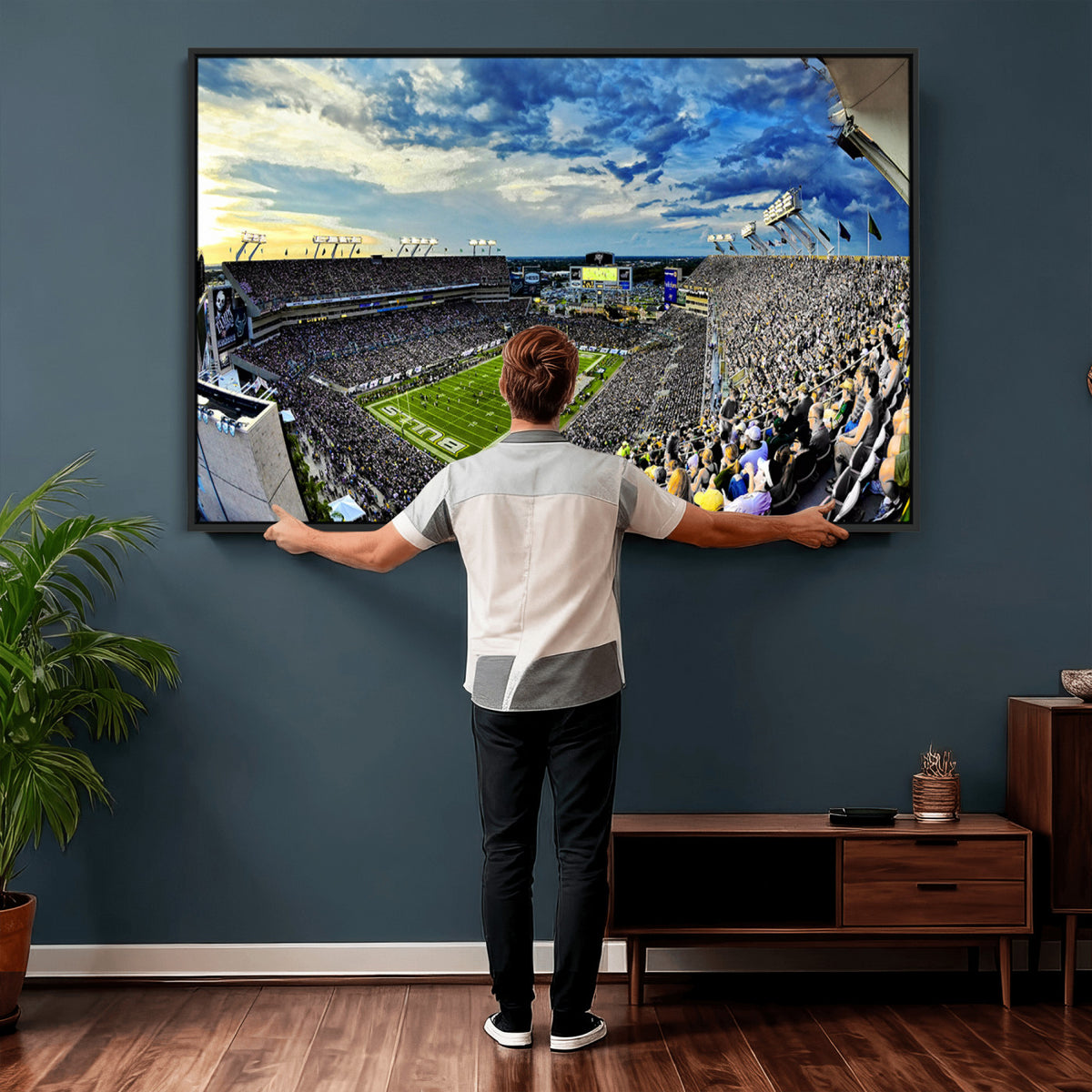 23788-MGV-CV-36X24 - Framed USF Bulls Football Team Print - Tampa Raymond James Stadium Wall Art Canvas Print
