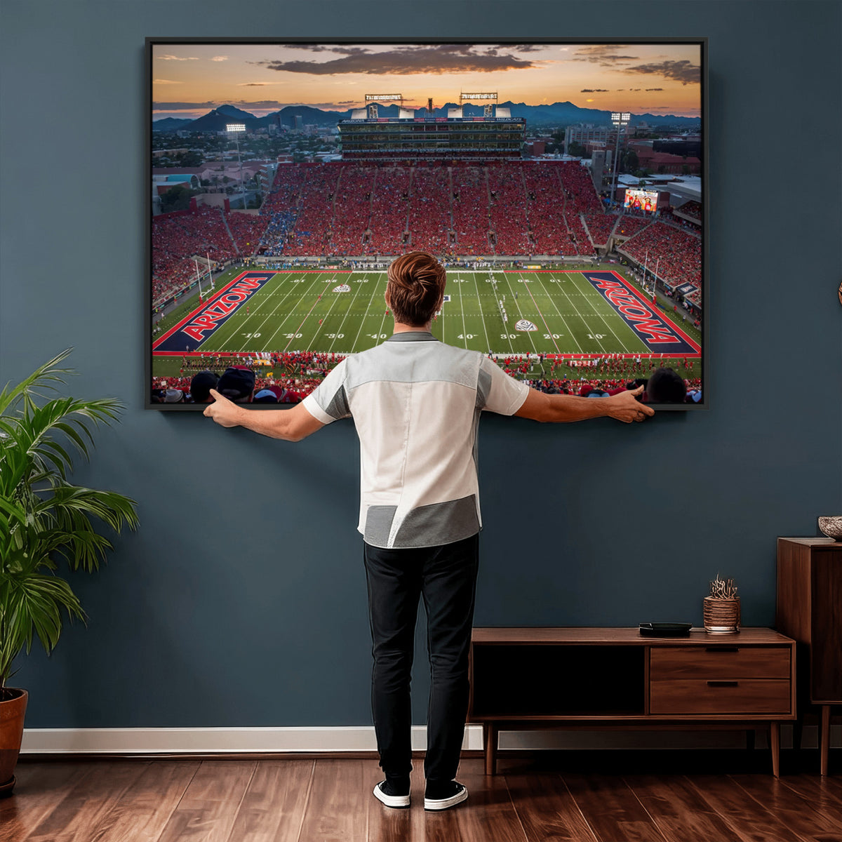99722-MGV-CV-36X24 - Framed Arizona Wildcats Football Team Print - Tucson Arizona Stadium Wall Art Canvas Print