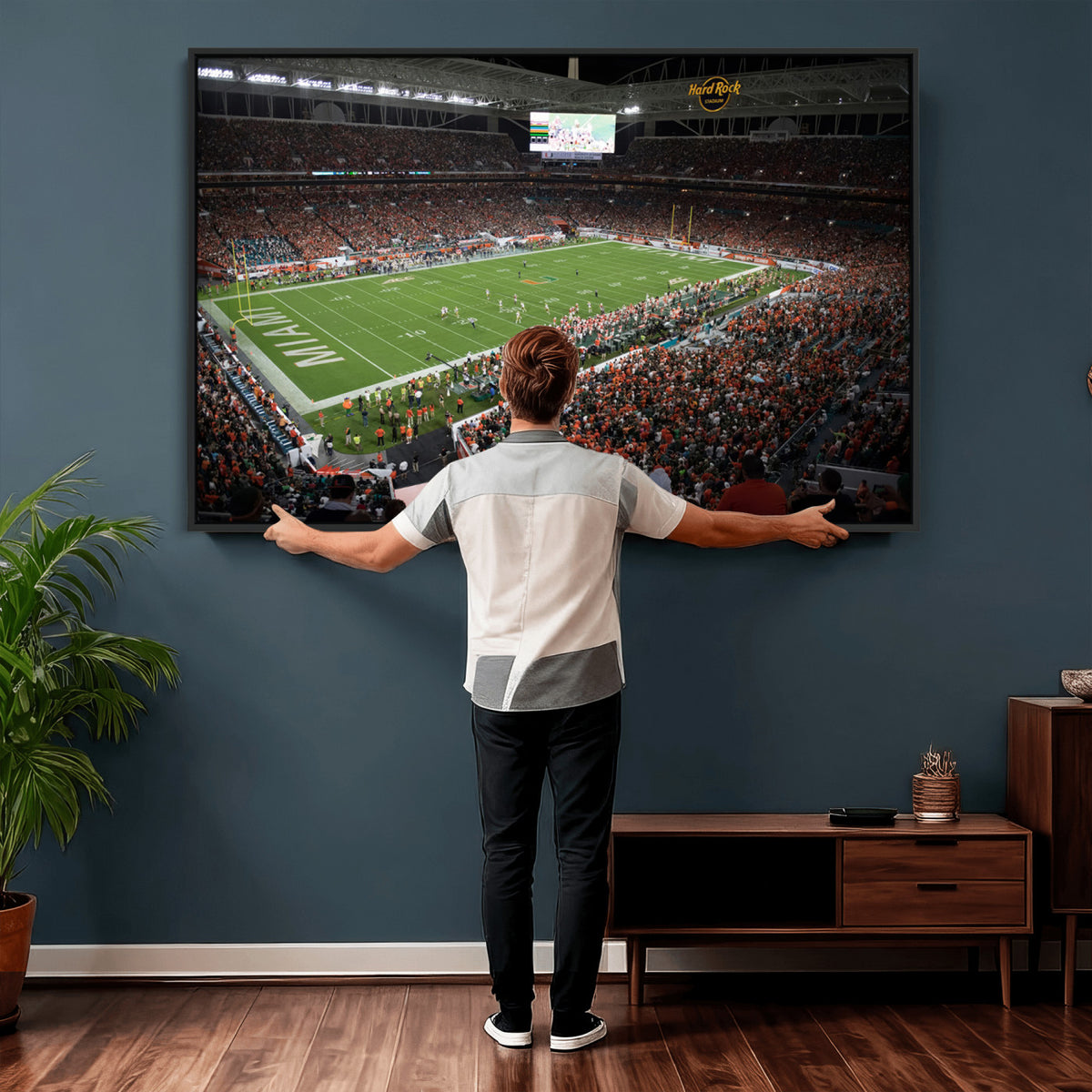 33698-PAN-FL-20X10 - Miami Hurricanes Football Team Print Canvas- Miami Hard Rock Stadium Wall Art Canvas Print