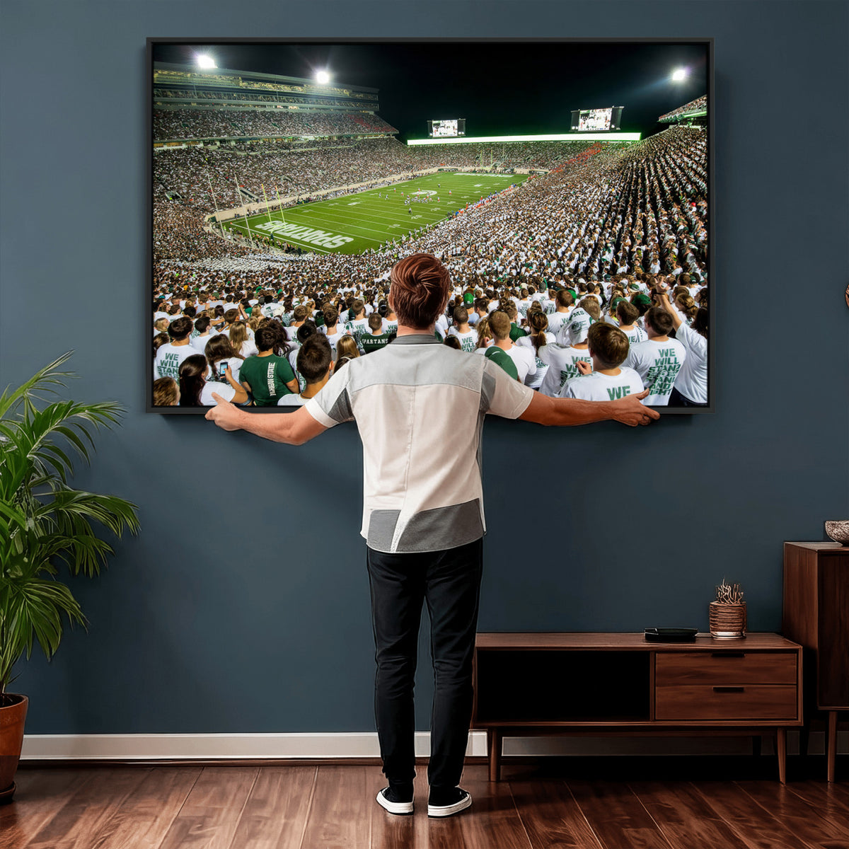 30457-PAN-FL-20X10 - Michigan State Spartans Football Canvas Print - East Lansing Spartan Stadium Wall Art Canvas Print