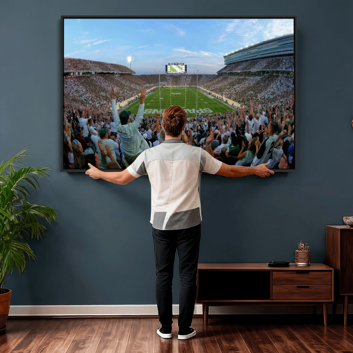 73105-PAN-FL-20X10 - Michigan State Spartans Football Team Art Print - East Lansing Spartan Stadium Wall Art Canvas Print