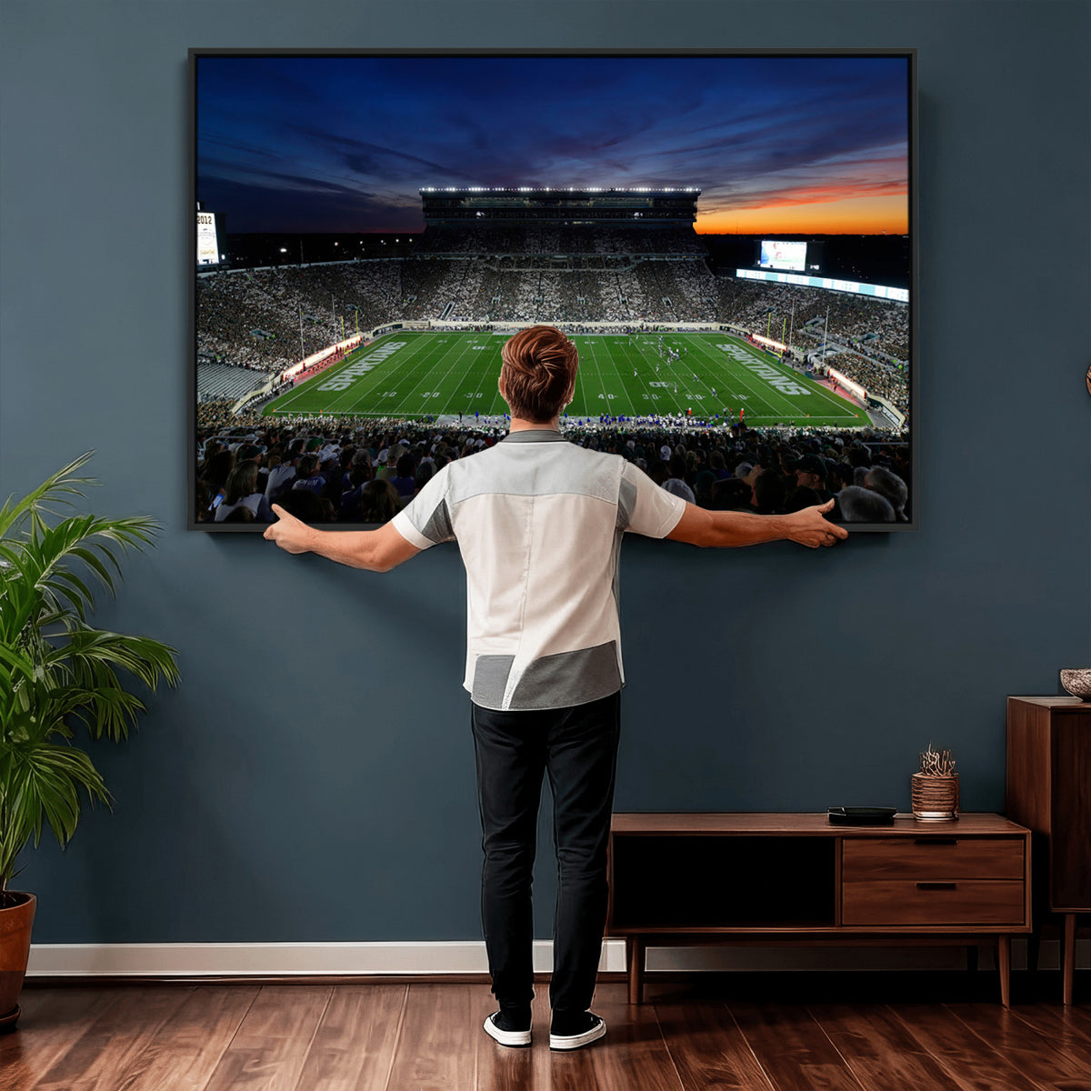 49074-PAN-FL-20X10 - Michigan State Spartans Football Team Print - East Lansing Spartan Stadium Canvas Print