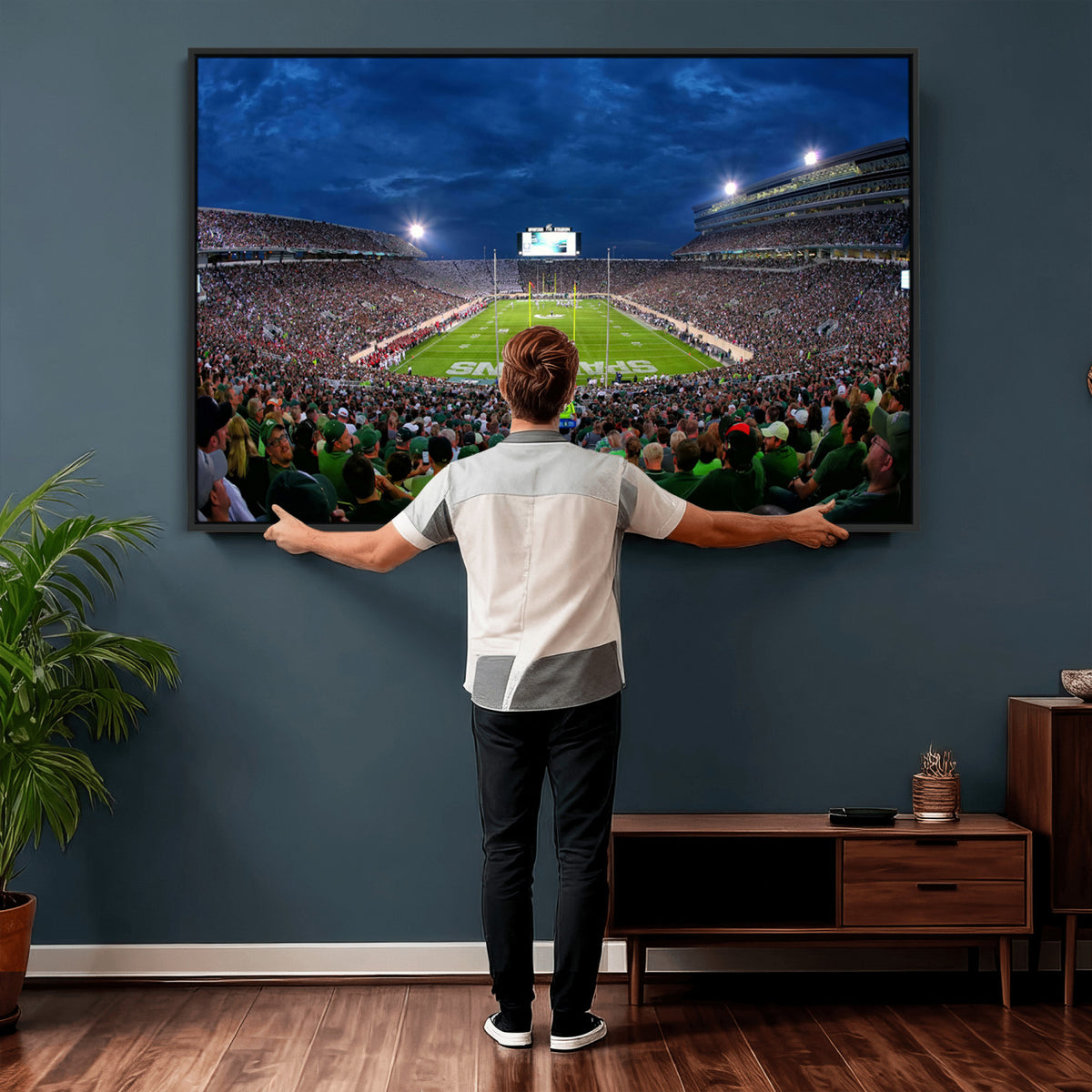 35248-PAN-FL-20X10 - Michigan State Spartans Football Team Print - East Lansing Spartan Stadium Wall Art Canvas Print