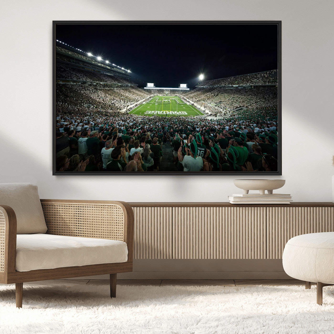 MGV-FC-36X24 - Framed Michigan State Spartans Football Team Print - East Lansing Spartan Stadium Wall Art Canvas