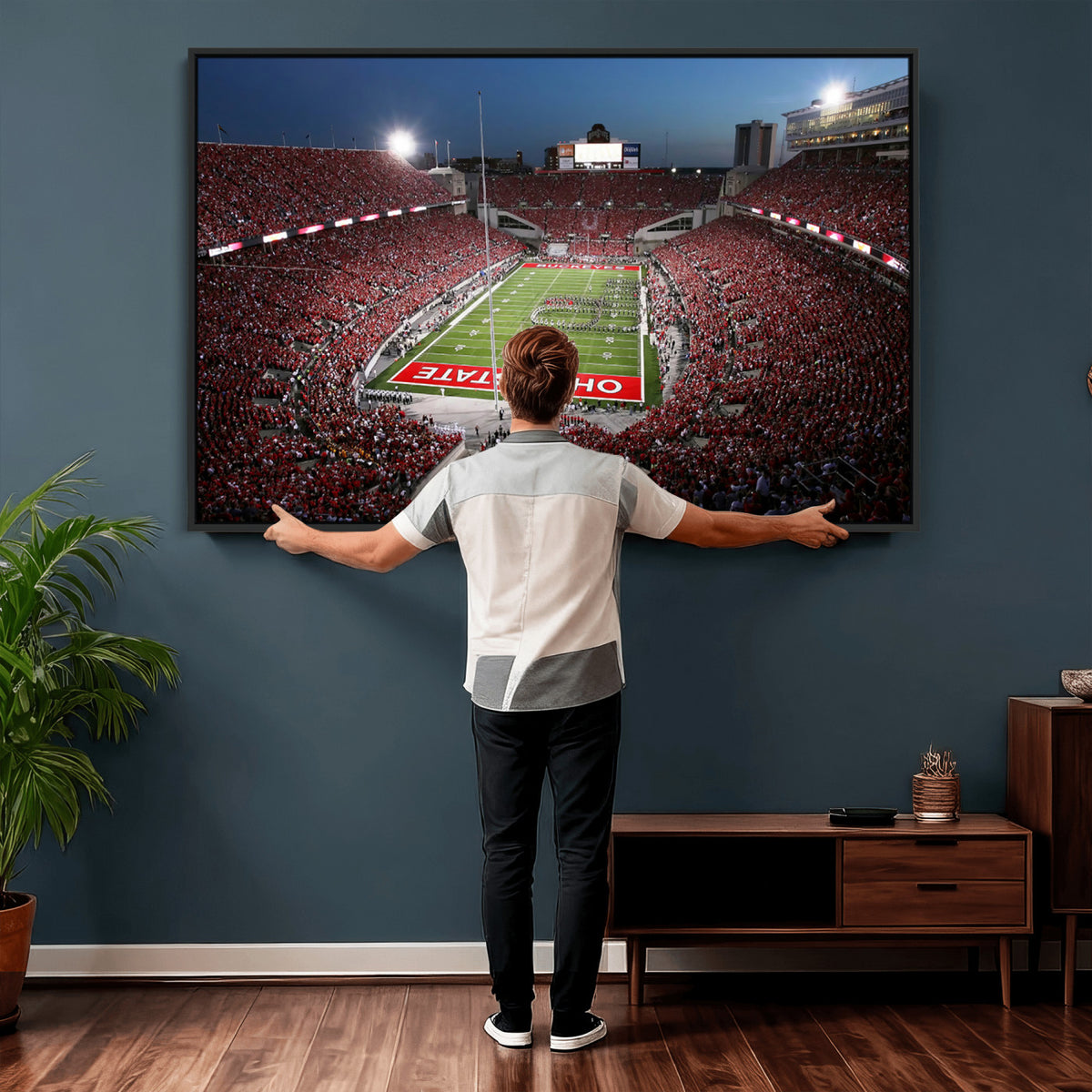 98743-PAN-FL-20X10 - Ohio State University Buckeyes Football Team Print - Columbus Ohio Stadium Wall Art Canvas Print