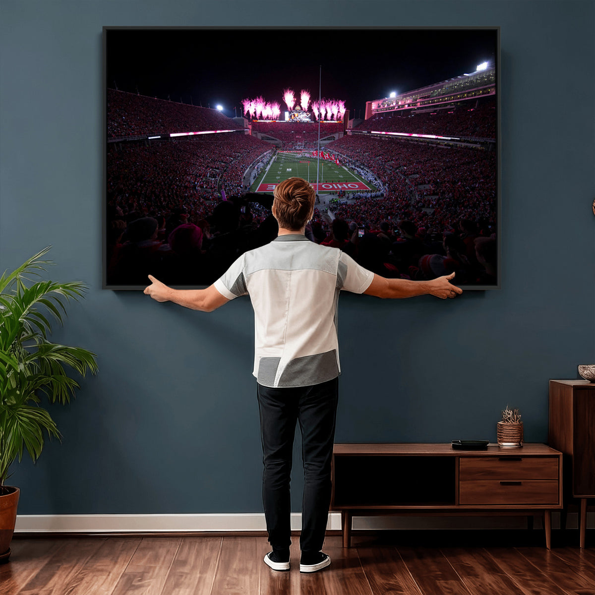 20483-PAN-FL-20X10 - Ohio State University Buckeyes Football Team Print - Columbus Ohio Stadium Wall Art Canvas Print