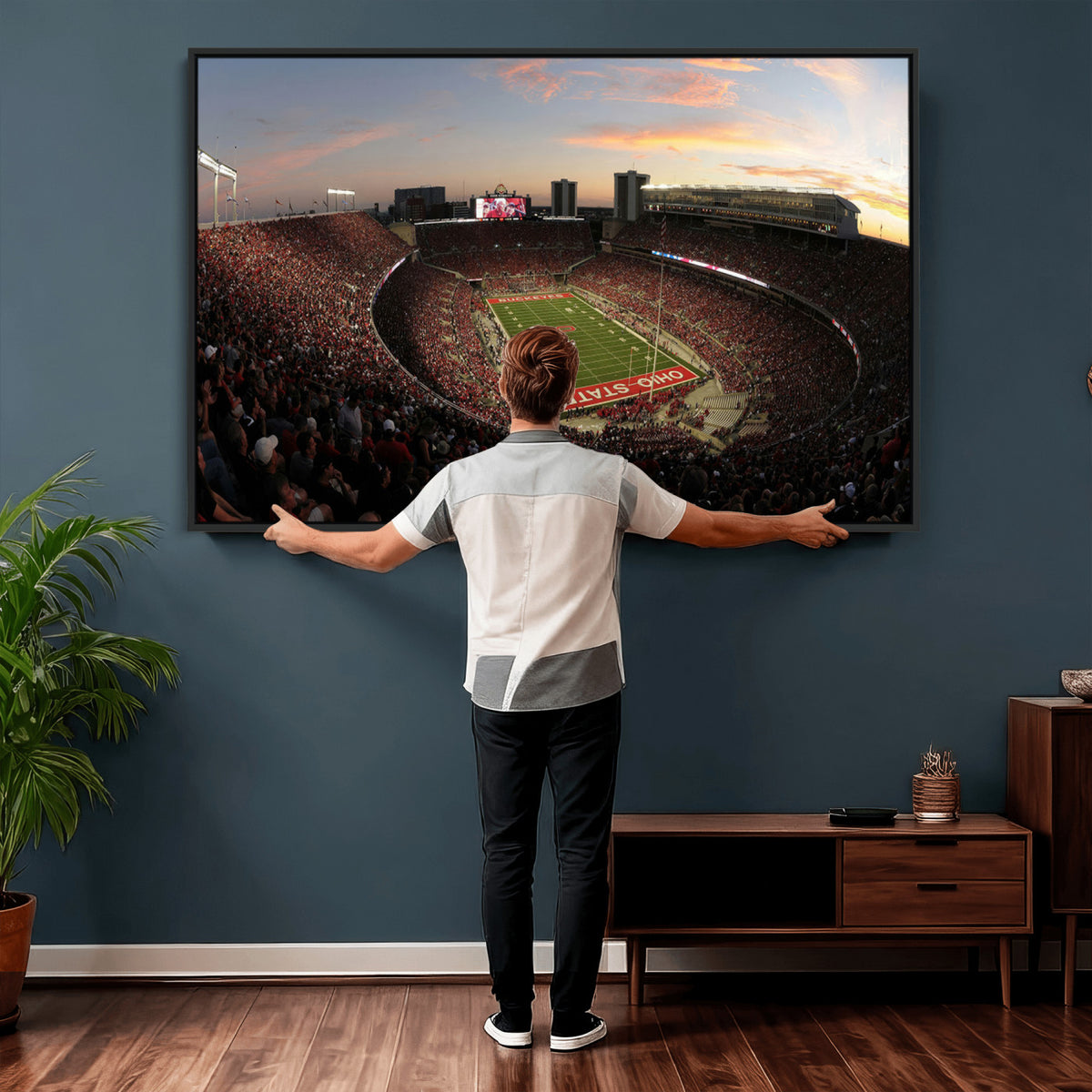 28825-PAN-FL-20X10 - Ohio State University Buckeyes Football Team Print - Columbus Ohio Stadium Wall Art Canvas Print
