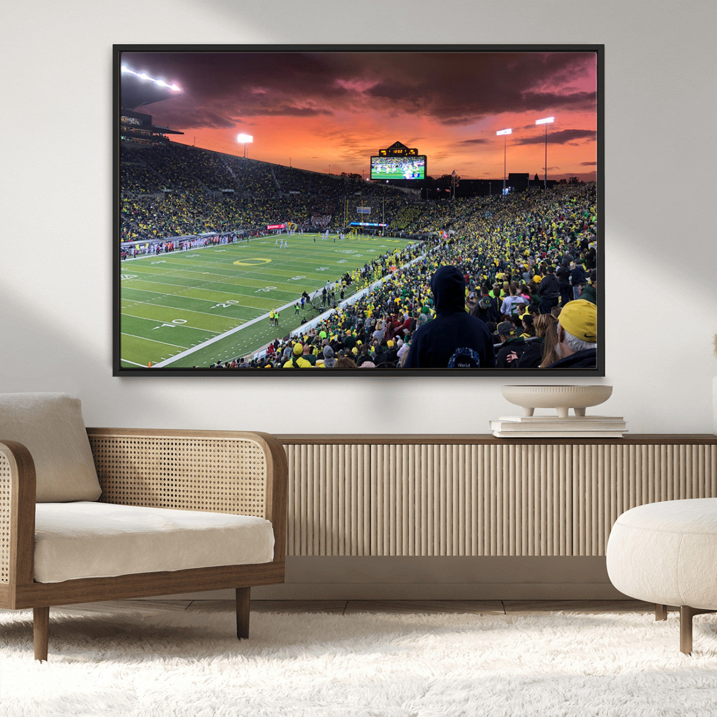 MGV-FC-36X24 - Eugene Autzen Stadium Canvas Wall Art Print – Sunset Over Iconic Football Field Wall Decor for Home