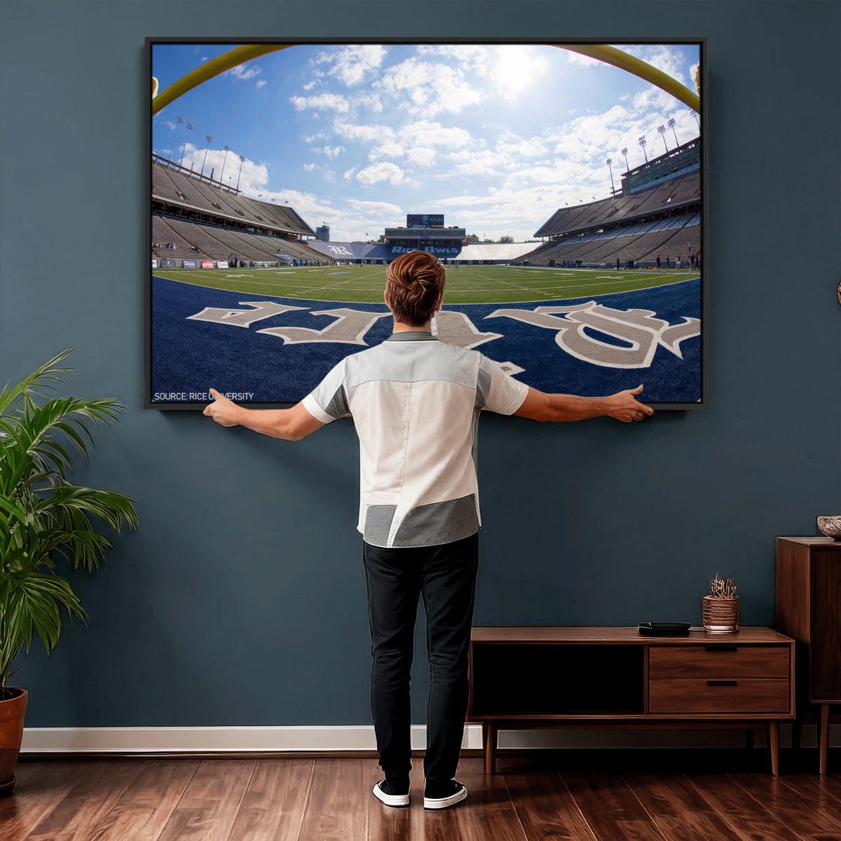 50267-MGV-CV-36X24 - Rice University Owls Football Team Print, Houston Rice Stadium, Framed and Ready to Hang