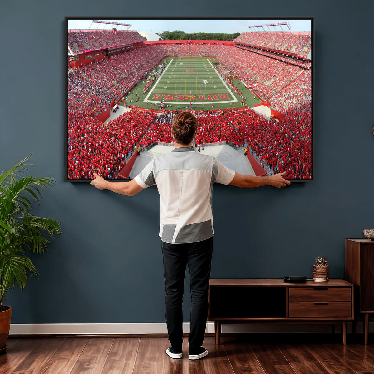 90818-PAN-FL-20X10 - Rutgers Scarlet Knights Football Team Print - Piscataway SHI Stadium Wall Art Canvas Print