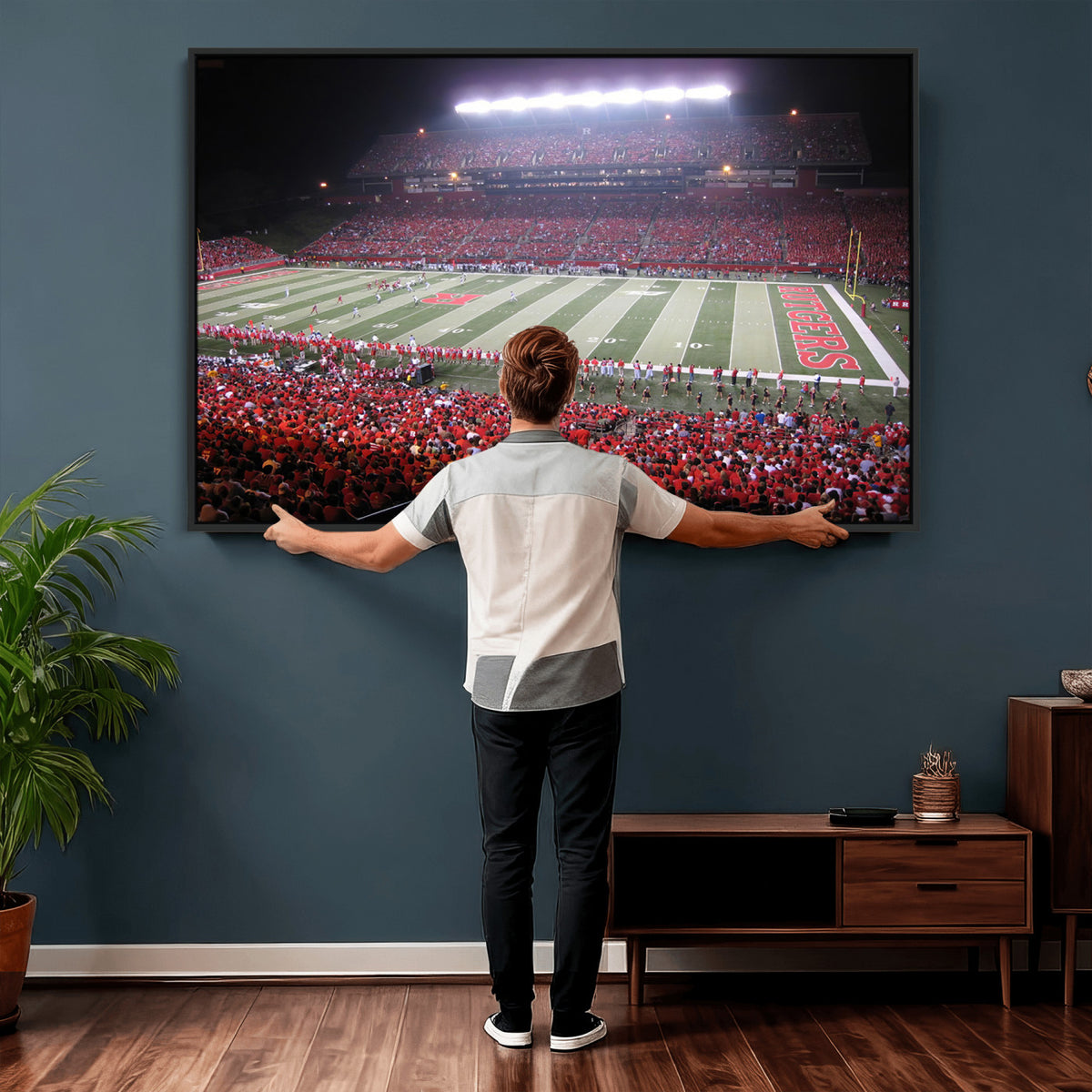 53225-PAN-FL-20X10 - Rutgers University Scarlet Knights Football Team Print - Piscataway SHI Stadium Wall Art Canvas