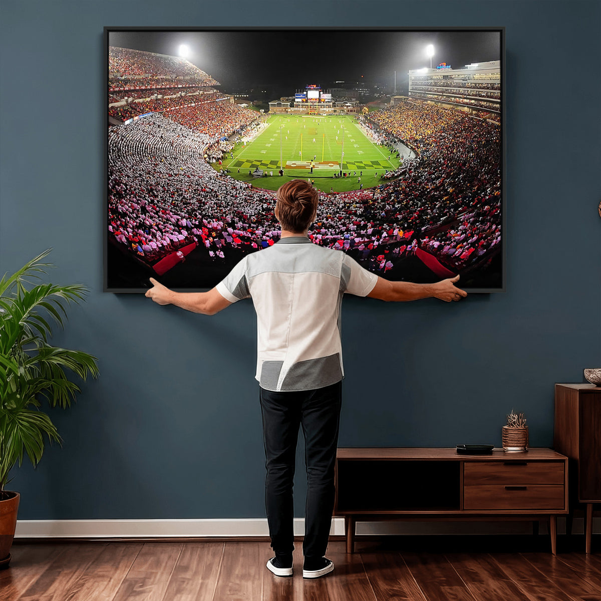 12091-PAN-FL-20X10 - University of Maryland Terrapins Football Team Print - College Park SECU Stadium Wall Art Canvas