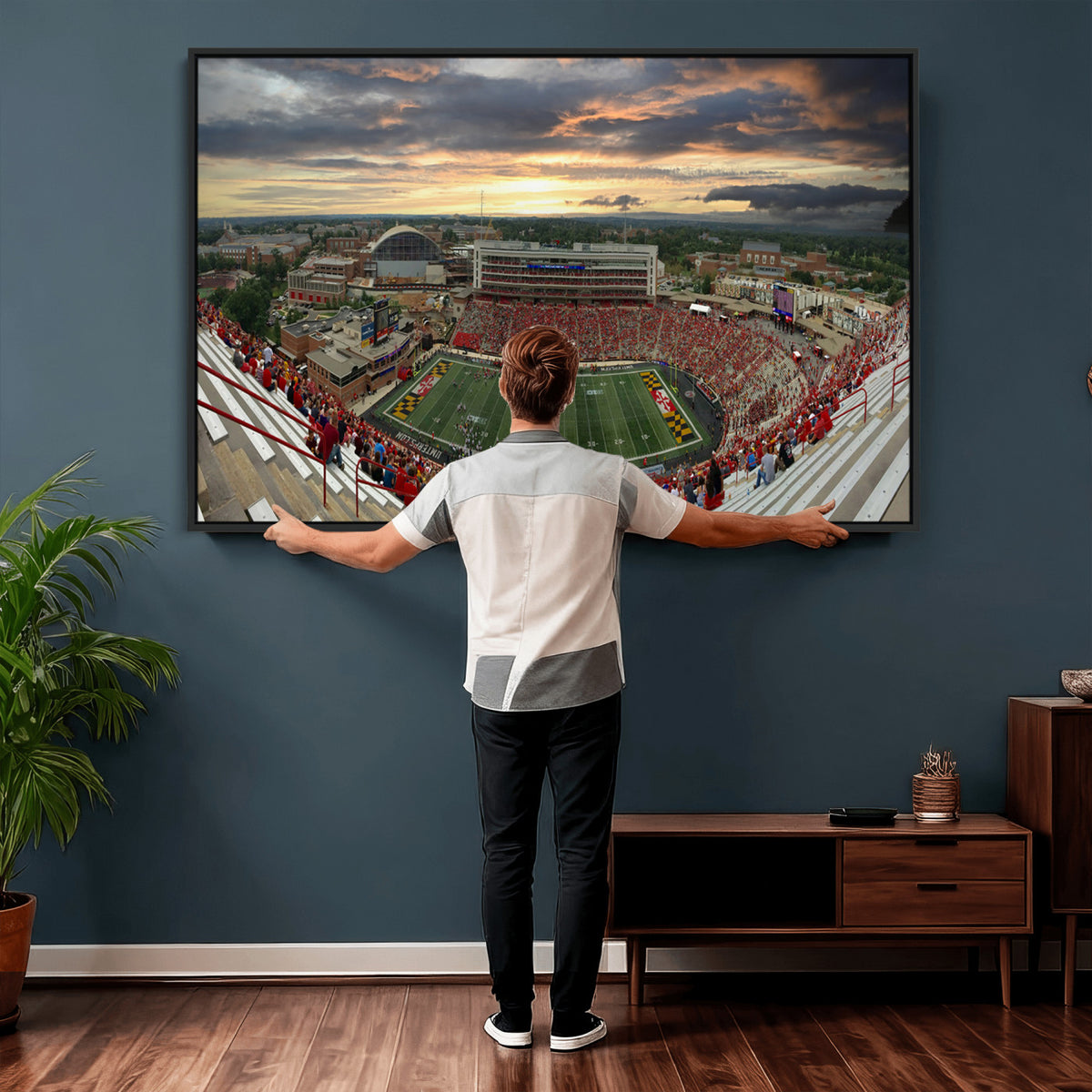 29993-PAN-FL-20X10 - University of Maryland Terrapins Football Team Print - College Park SECU Stadium Wall Art Canvas