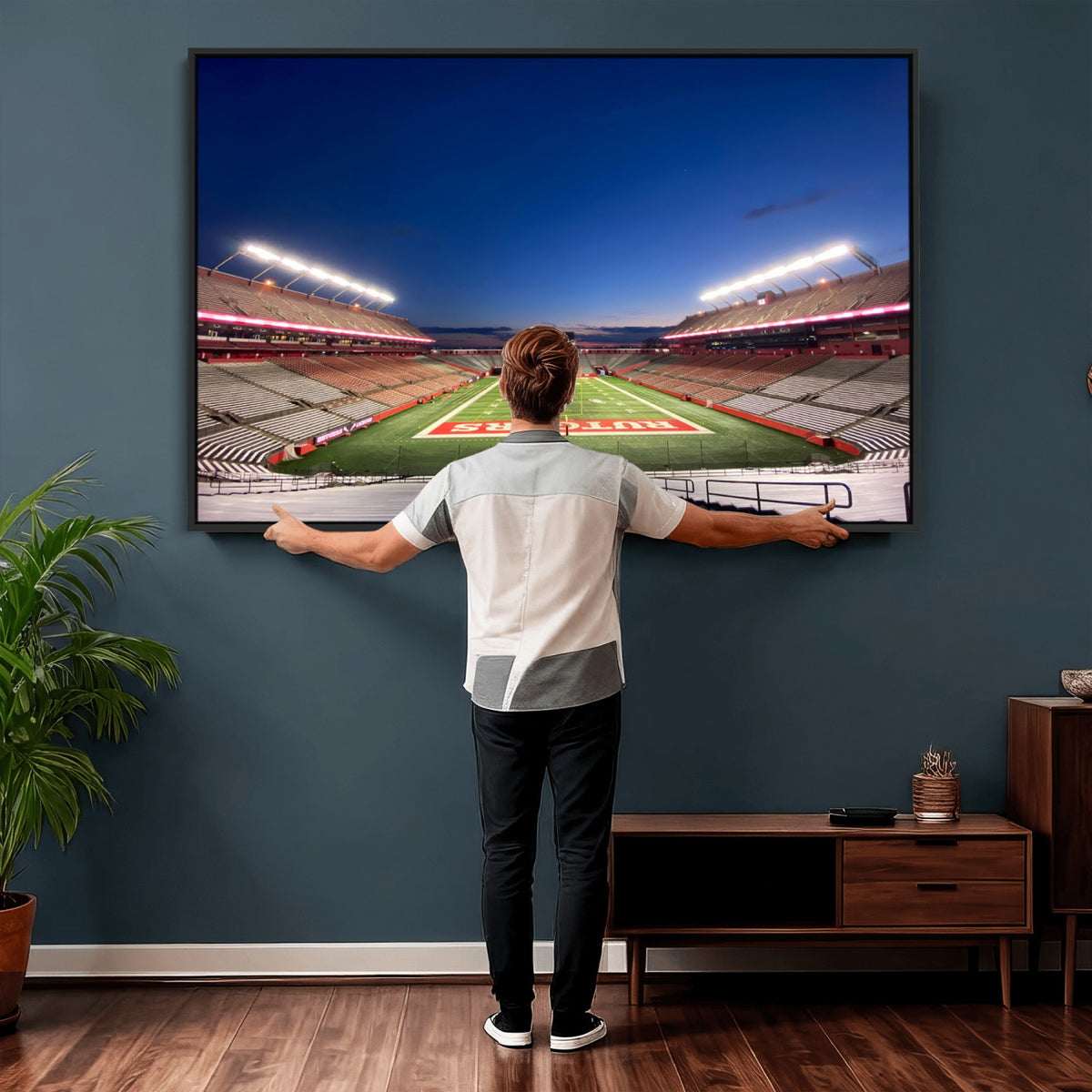 15051-MGV-CV-36X24 - Rutgers Scarlet Knights Football Team Print, Piscataway SHI Stadium