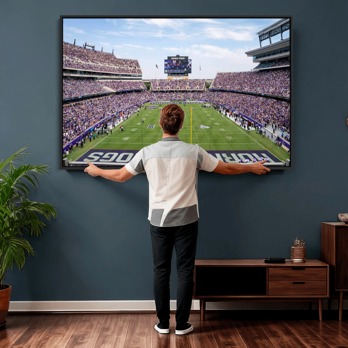 27650-PAN-FL-20X10 - TCU Horned Frogs Football Team Print - Fort Worth Amon G. Carter Stadium Wall Art Canvas Print
