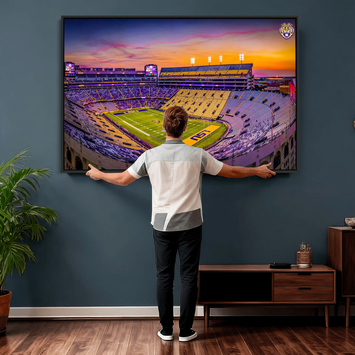 93538-MGV-CV-36X24 - The Louisiana State University Tigers Football Team Print, Framed and Ready to Hang Stadium Print