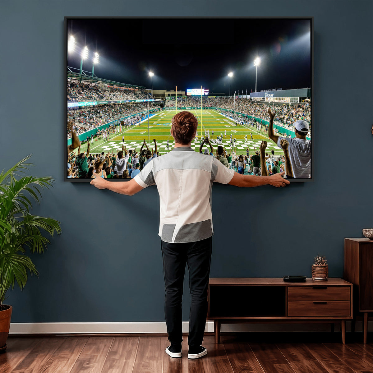 56448-MGV-CV-36X24 - The Tulane University Green Wave Football Team Print, New Orleans Yulman Stadium