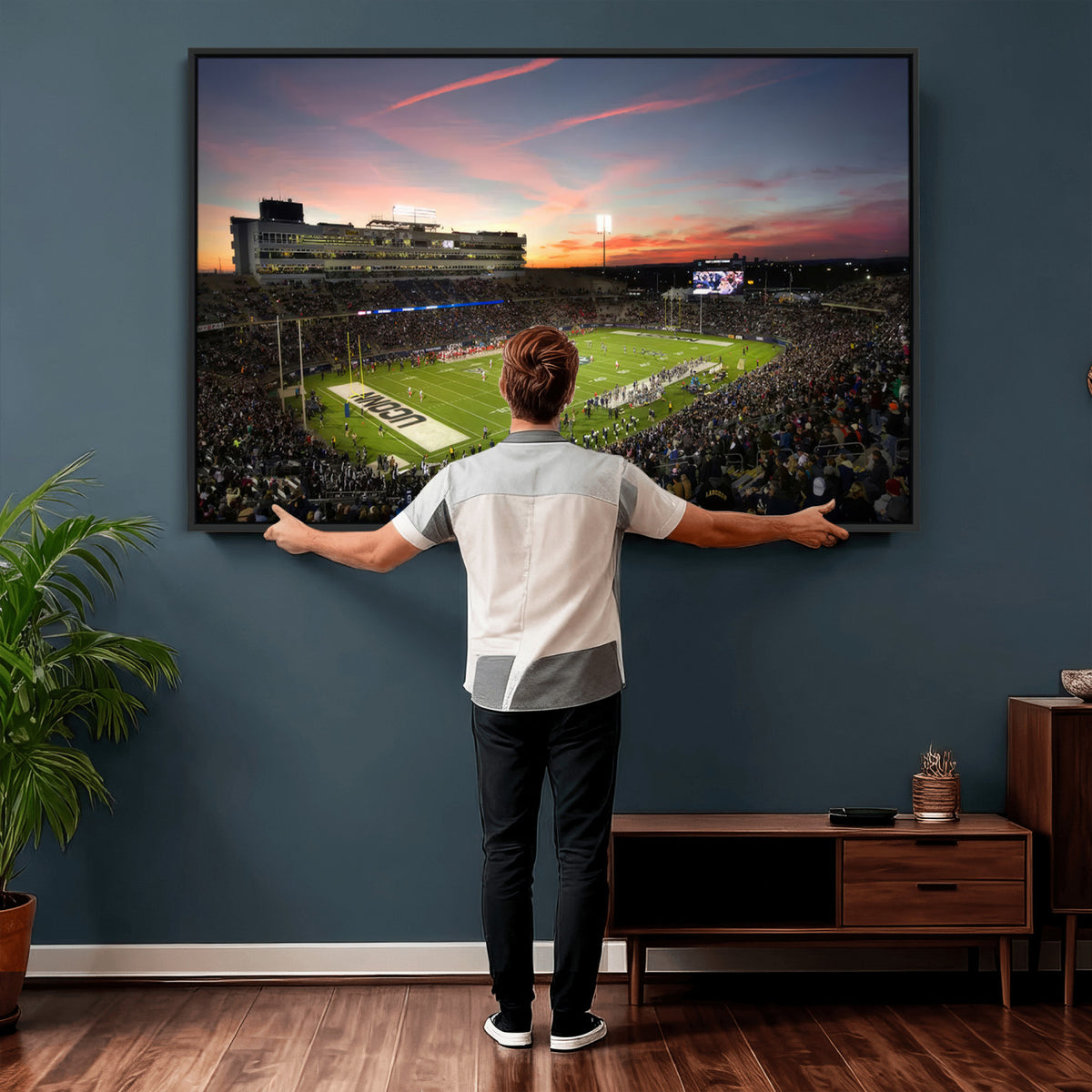 64416-MGV-CV-36X24 - The University of Connecticut UCONN Huskies Football Team Print, Framed and Ready to Hang