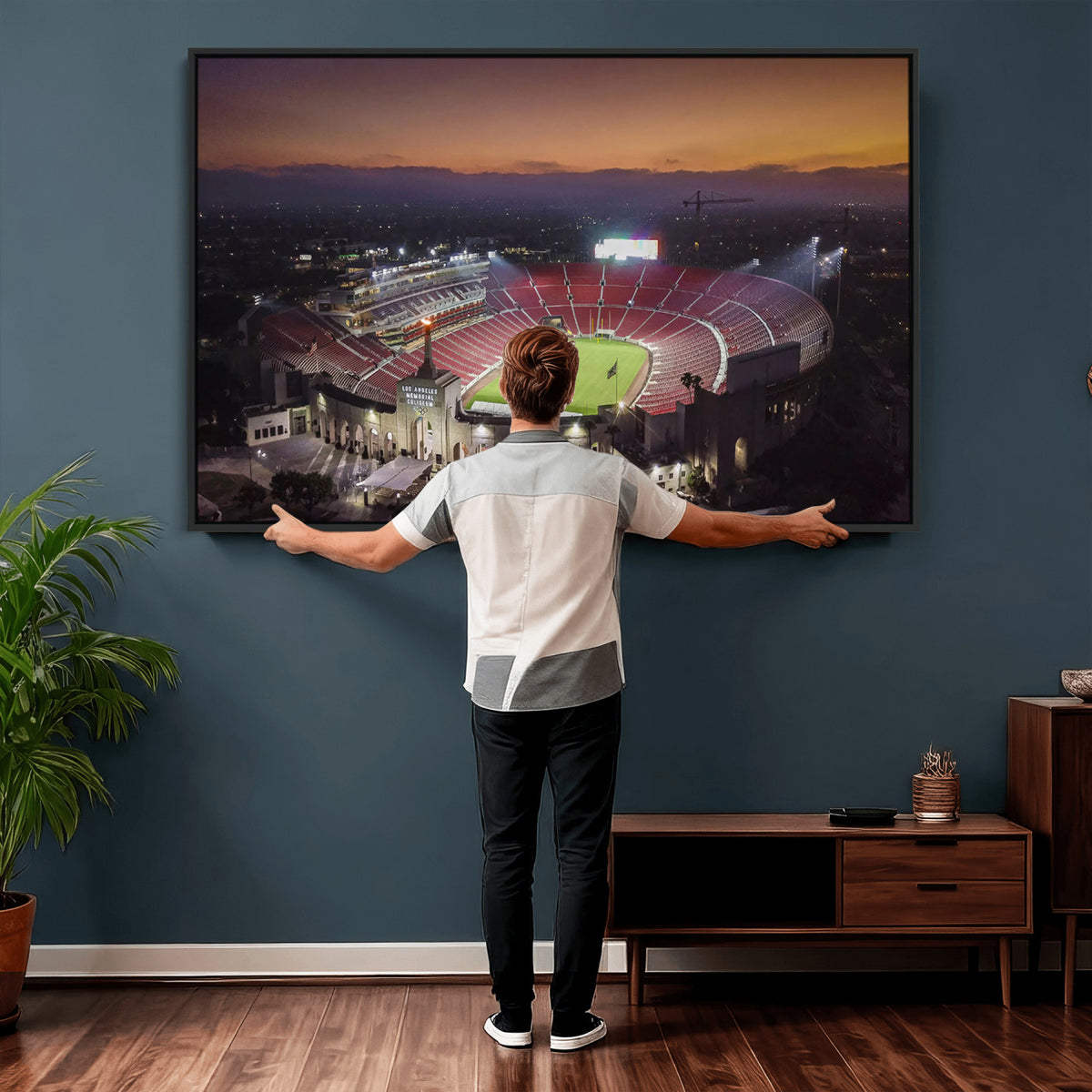 50666-MGV-CV-36X24 - The University of Southern California USC Trojans Football Team Print, Los Angeles Memorial Coliseum
